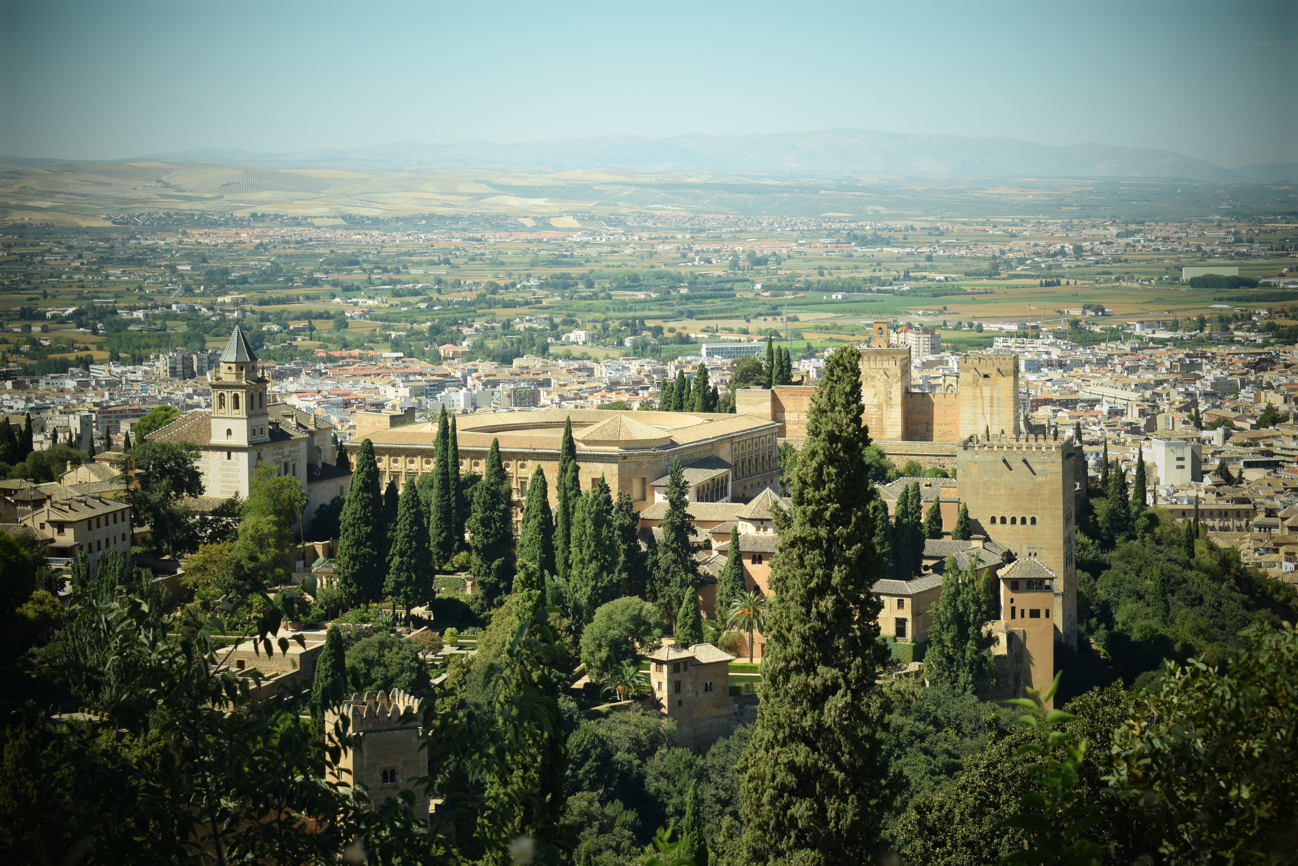 tourism, building exterior, city, trees, sky, monuments, high, generalife, angle, high angle view, history, surrounded, nature, outdoors, photography, day, HD Wallpaper