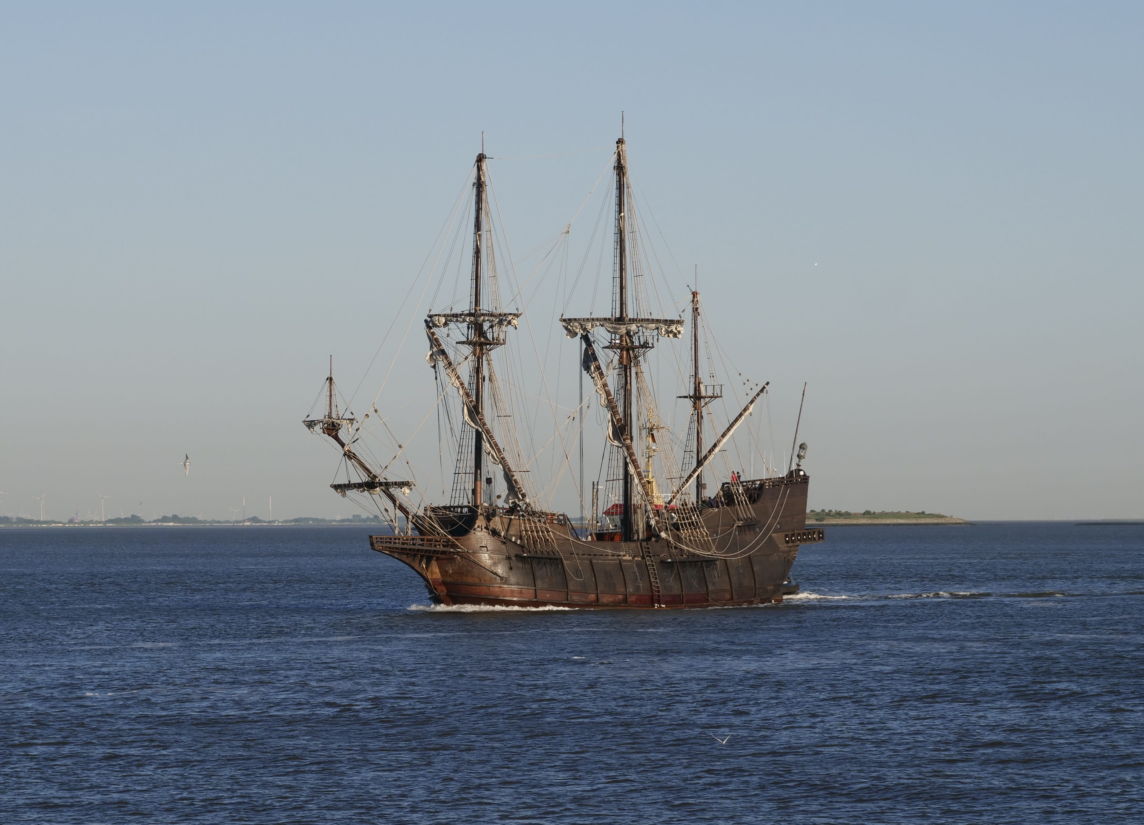 nautical vessel, seafaring, horizon, sky, sailboat, 4K, scenics - nature, galleon, bremerhaven, clear sky, outdoors, beauty in nature, harbour days, mast, HD Wallpaper