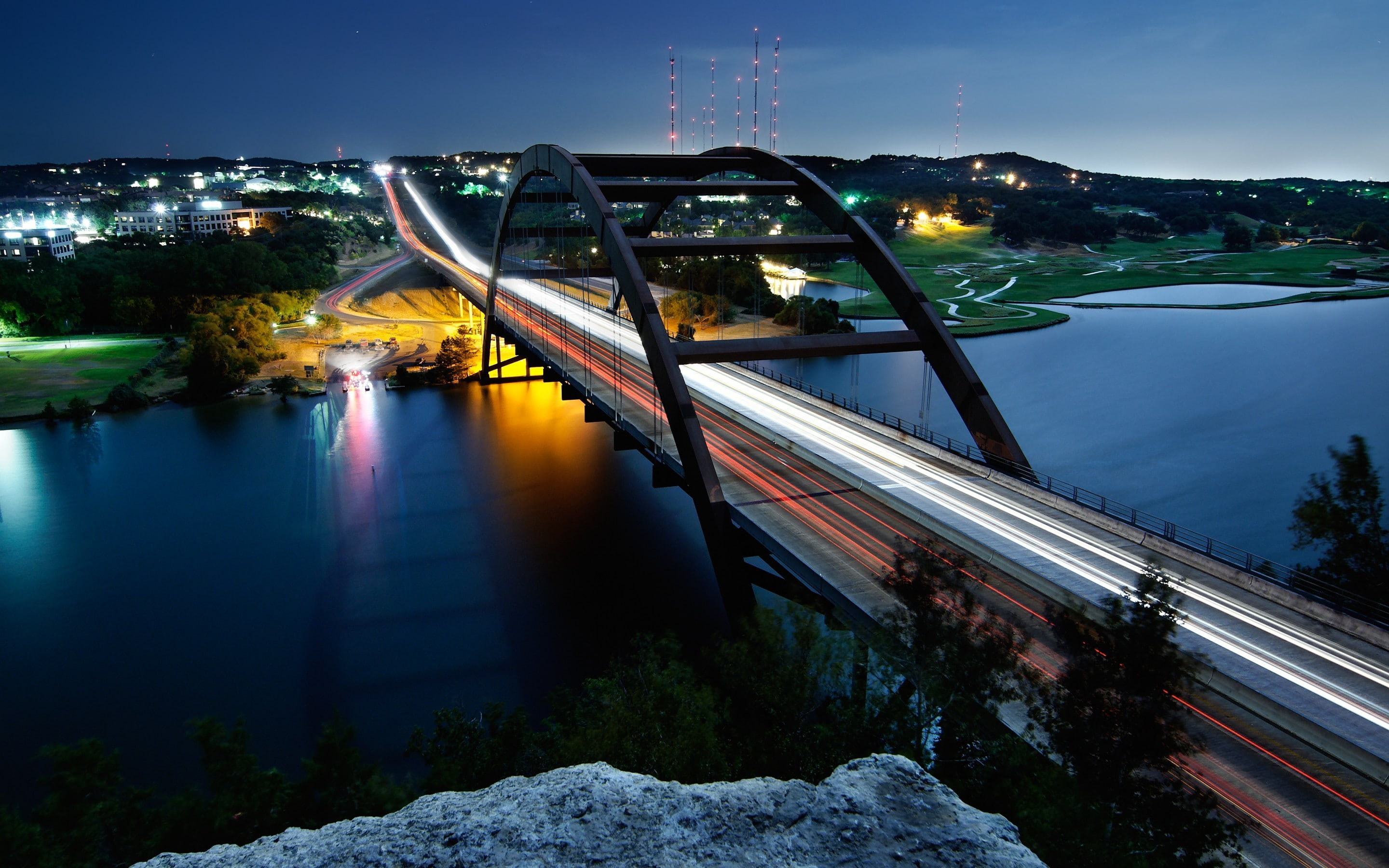 Urban, Austin (Texas), bridge, river, 2K, 360 Bridge, city, Long Exposure, HD Wallpaper