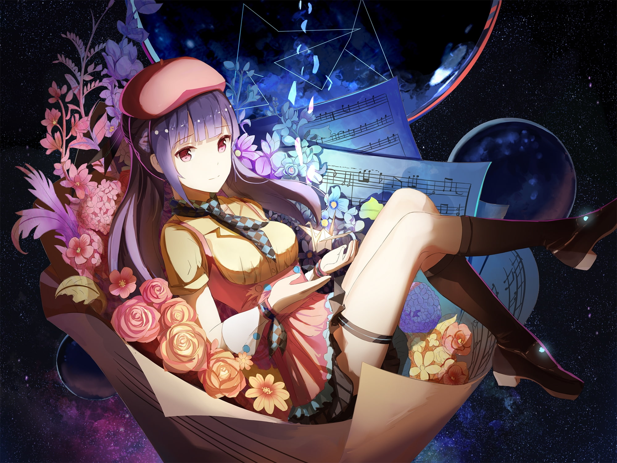 no people, arts culture and entertainment, floral pattern, high angle view, table, craft, 1080P, purple, vocaloid, creativity, art and craft, still life, HD Wallpaper