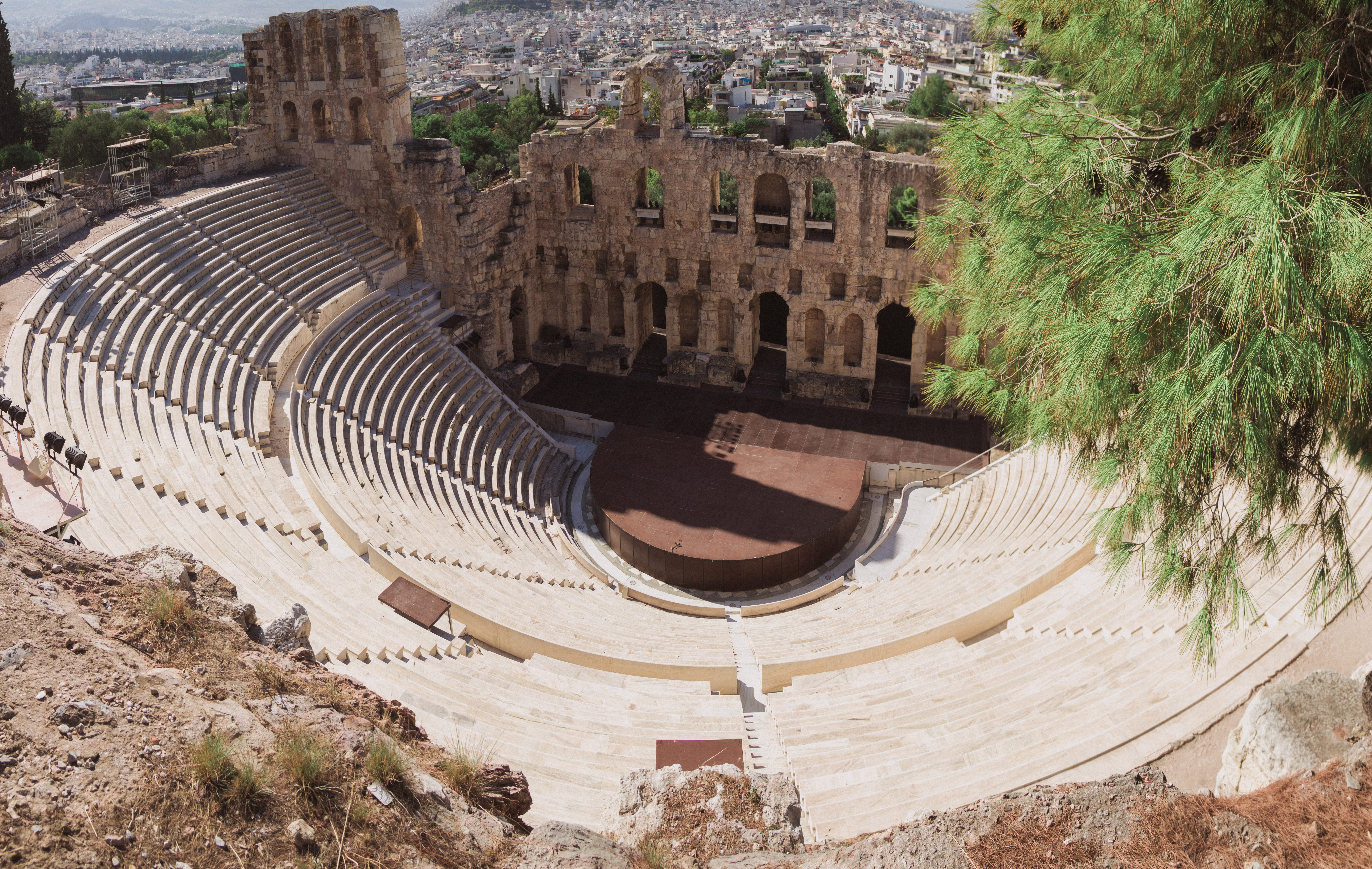 building exterior, greece, stadium, travel, platform, greek, the past, history, no people, antique, doors, arts culture and entertainment, high angle view, HD Wallpaper