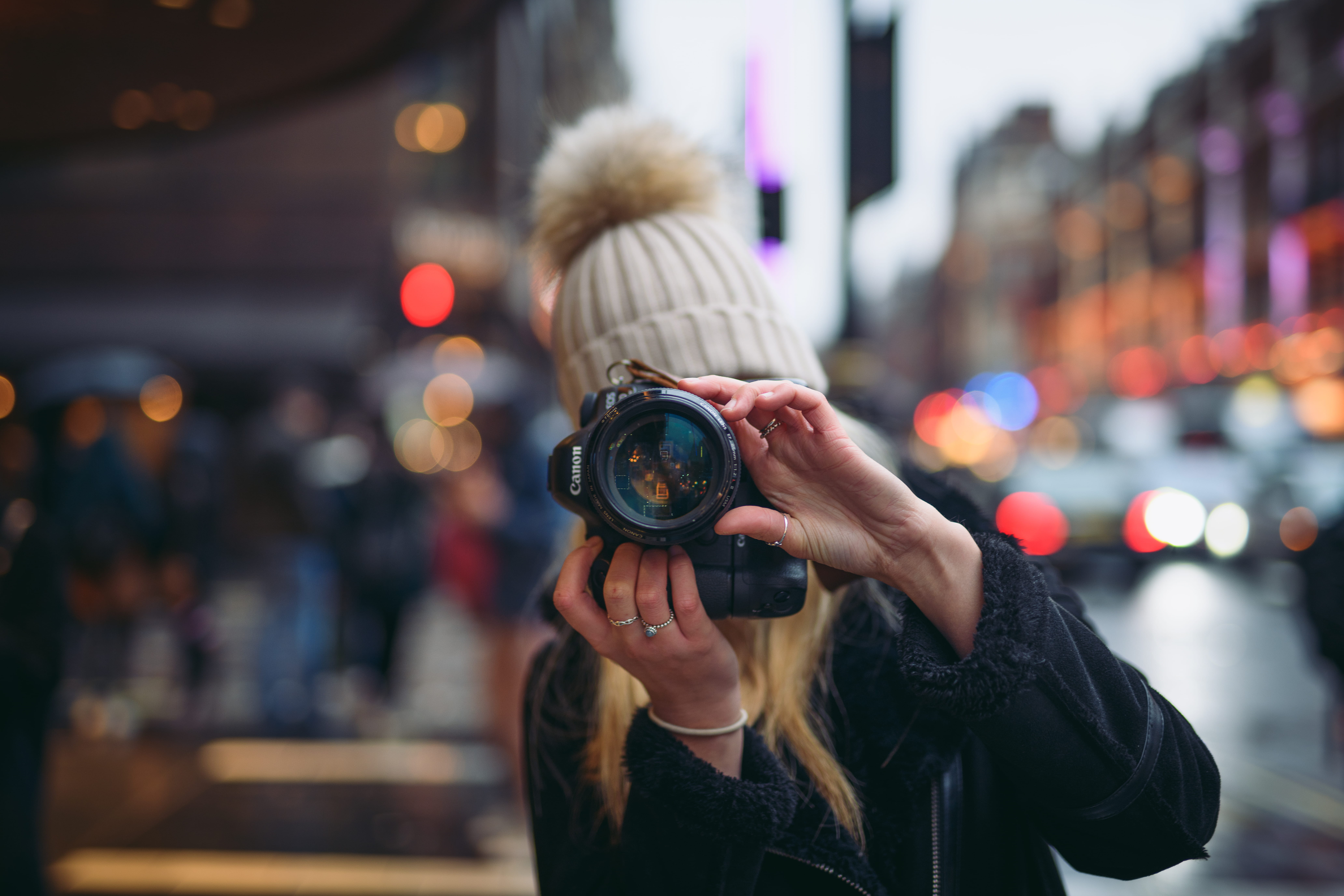 female, adult, lifestyles, photo, women, canon, focus, city street, woolly hat, photographer, leisure activity, city, shot, photography themes, shooting, HD Wallpaper