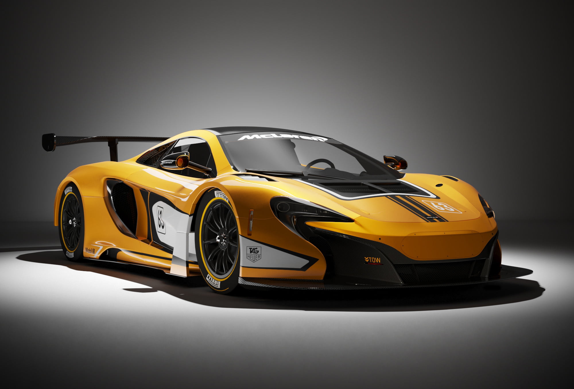 yellow, ArtStation, 1080P, CGI, car, digital art, Maclaren 650s GT3, Milad Kambari, simple background, Futuristic Cars, sports car, HD Wallpaper