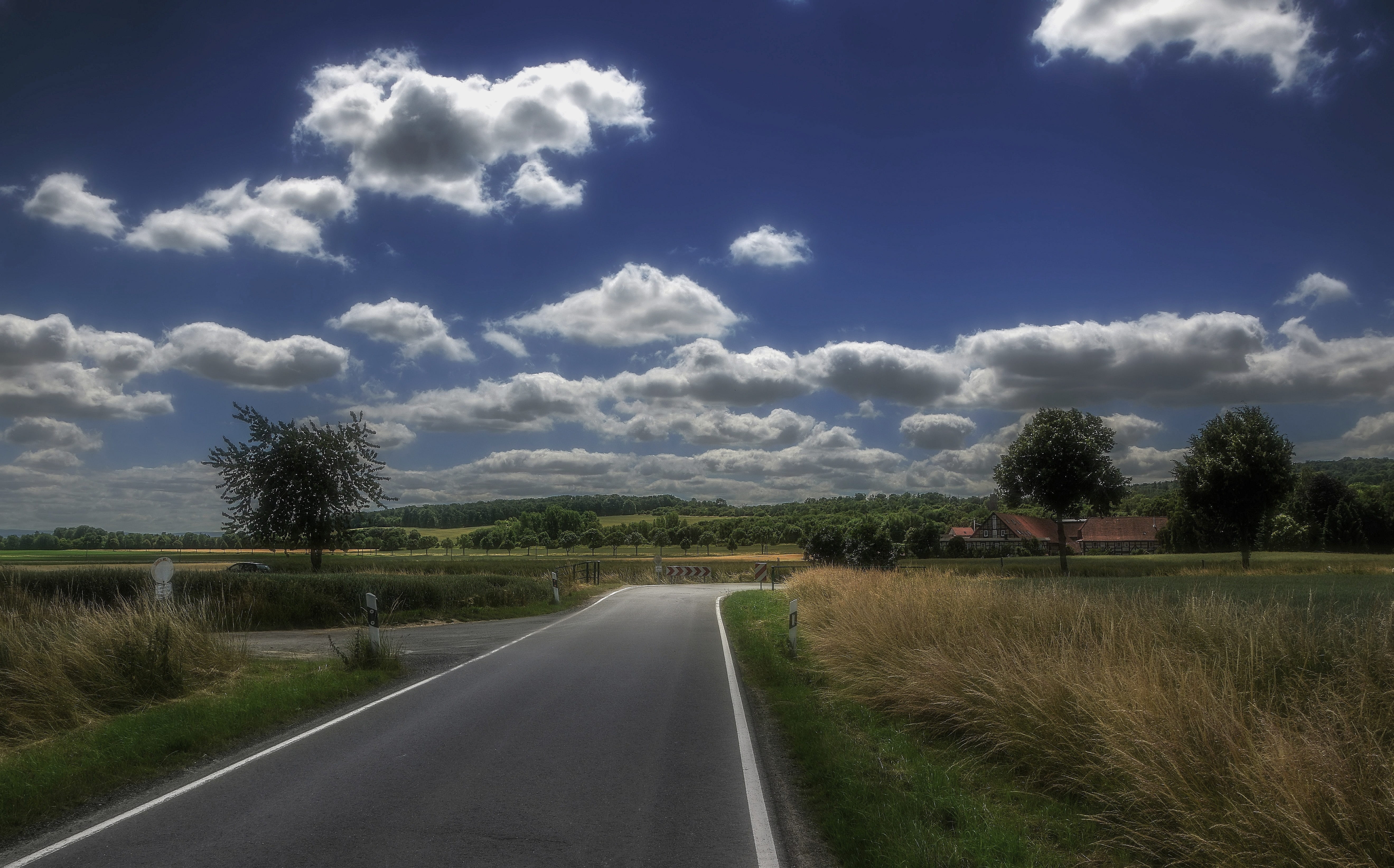 no people, outdoors, clouds, nature, tree, road, beauty in nature, northern germany, 5K, transportation, arable land, land, green, tranquility, black, HD Wallpaper