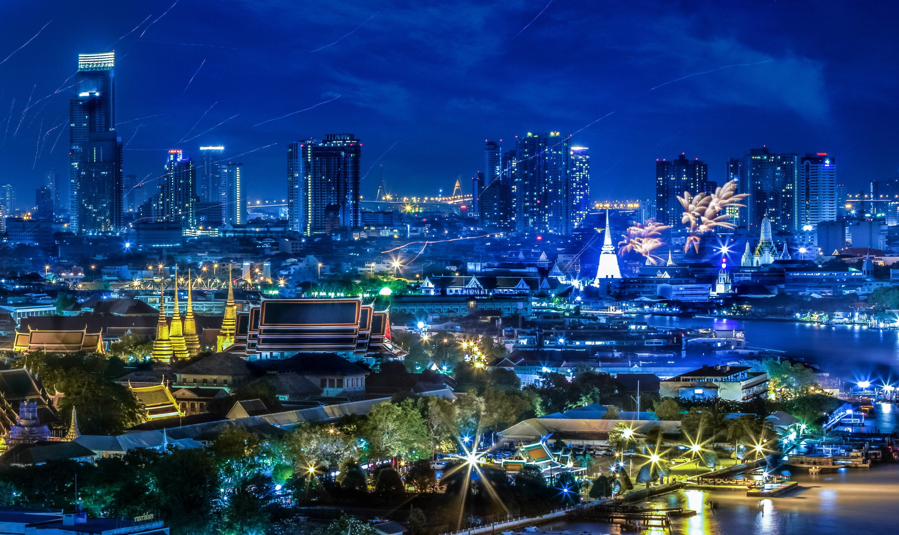 houses, skyscrapers, thailand, megapolis, 2K, cities, bangkok, night, HD Wallpaper