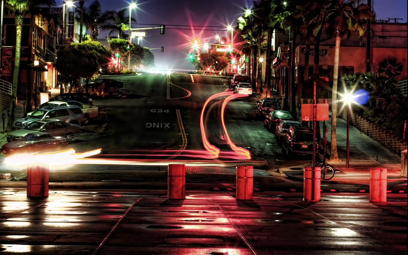 street Light, building, traffic, travel Destinations, road, houses, street, famous Place, editorial, nightlife, cars, cultures, car, dark, night, built Structure, HD Wallpaper