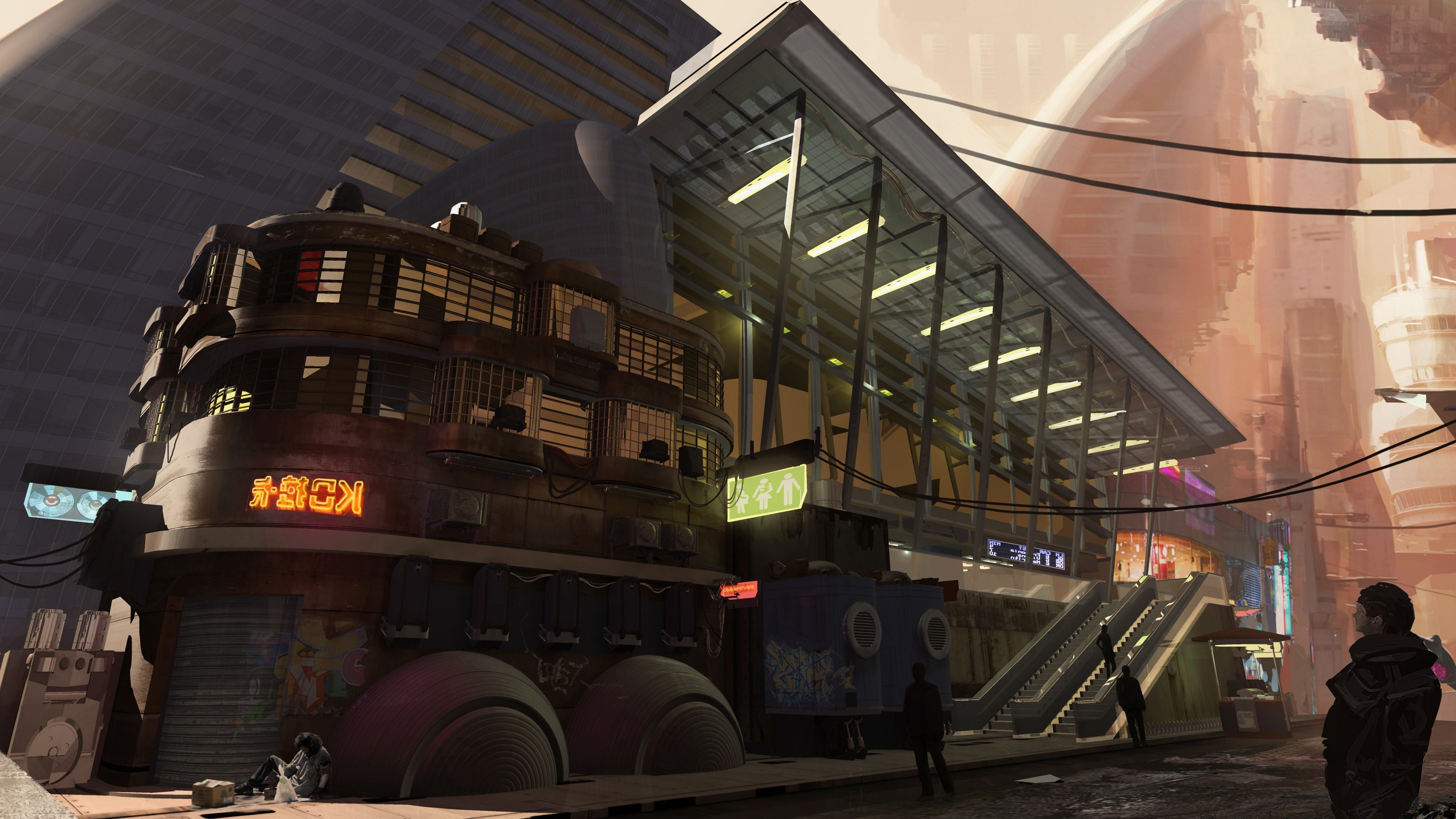 the building, 4K, people, the city, future, megapolis, HD Wallpaper