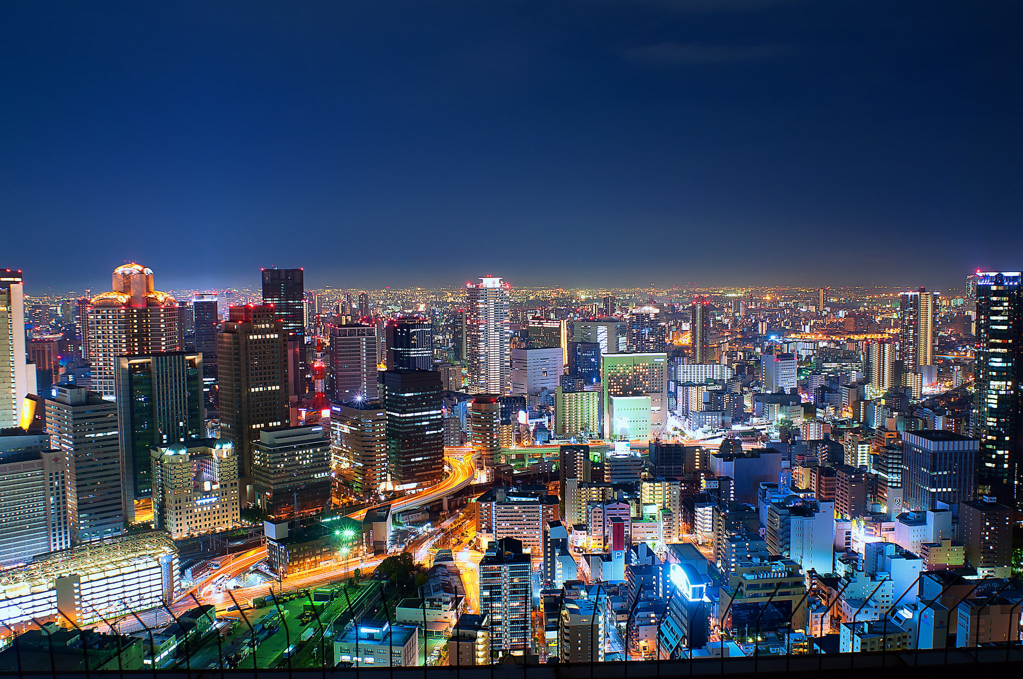city, 1080P, Osaka, lights, night, megapolis, establishments, Japan, HD Wallpaper