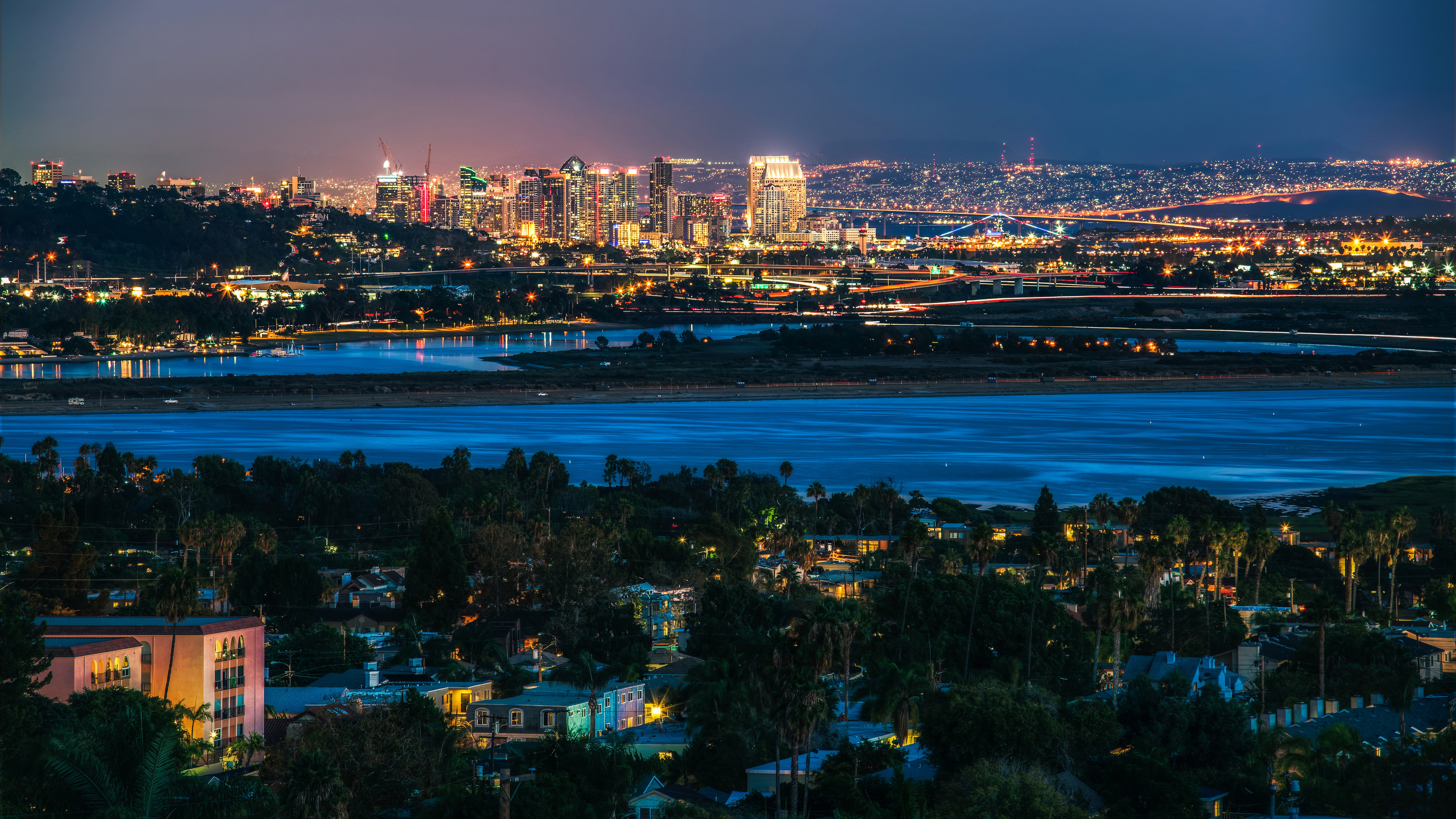 San Diego, night, river, 5K, megapolis, USA, bridges, lights, home, HD Wallpaper