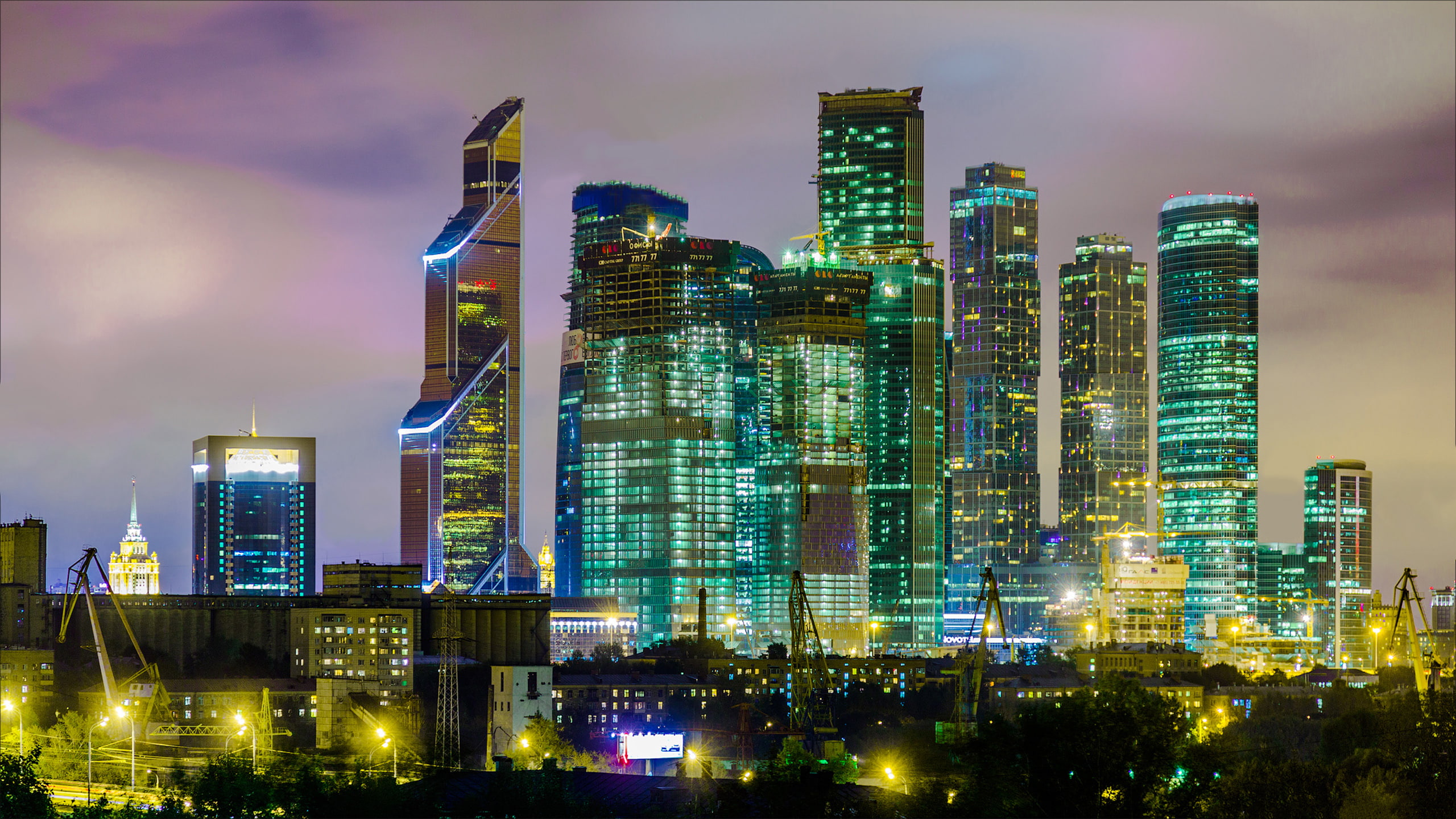 night, 2K, international, center, business, moscow, HD Wallpaper