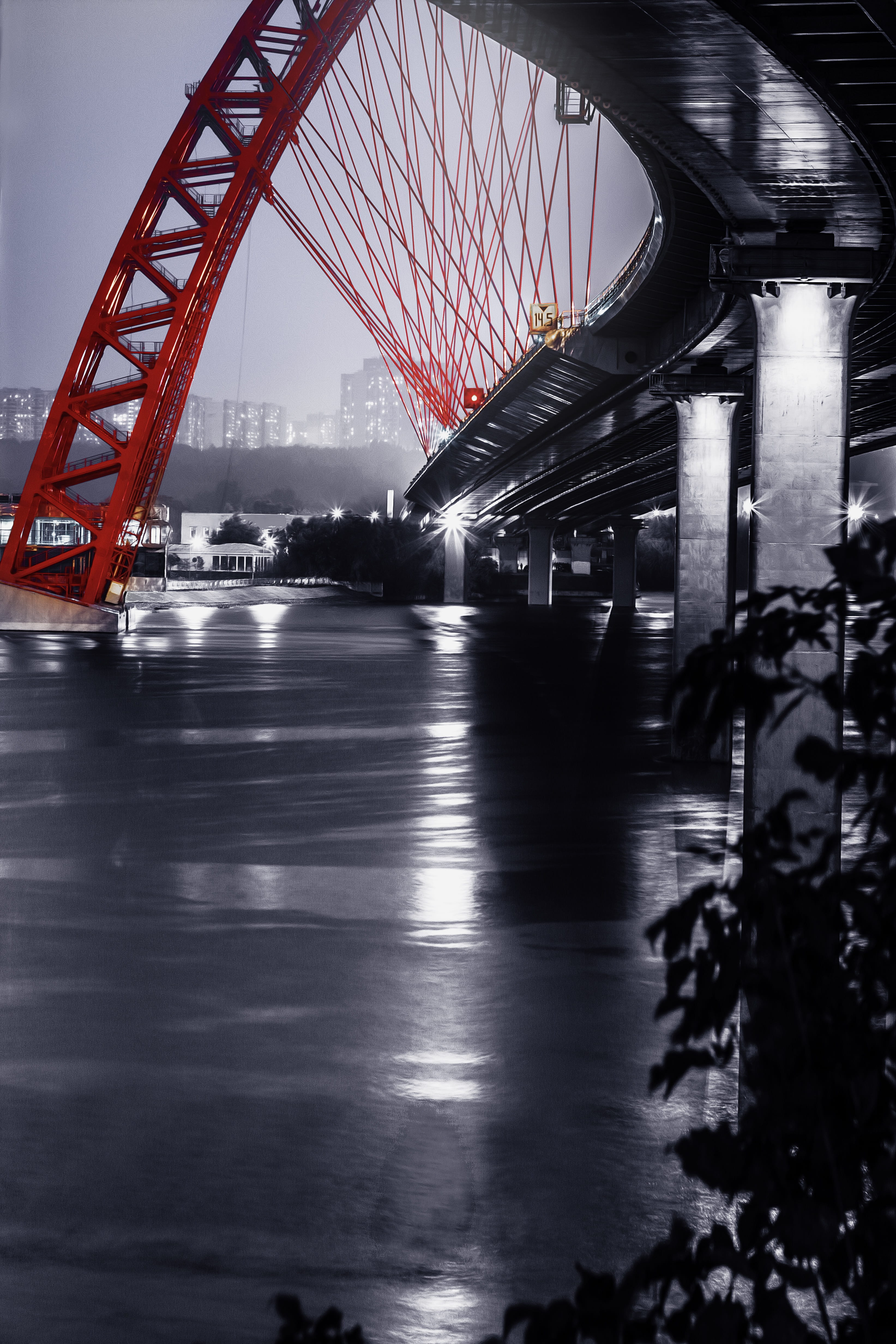 restaurant, evening, illuminated, outdoors, 4K, calm, photography, building exterior, sky, russia, street, city, transportation, night moscow, bridge - man made structure, Phone HD Wallpaper