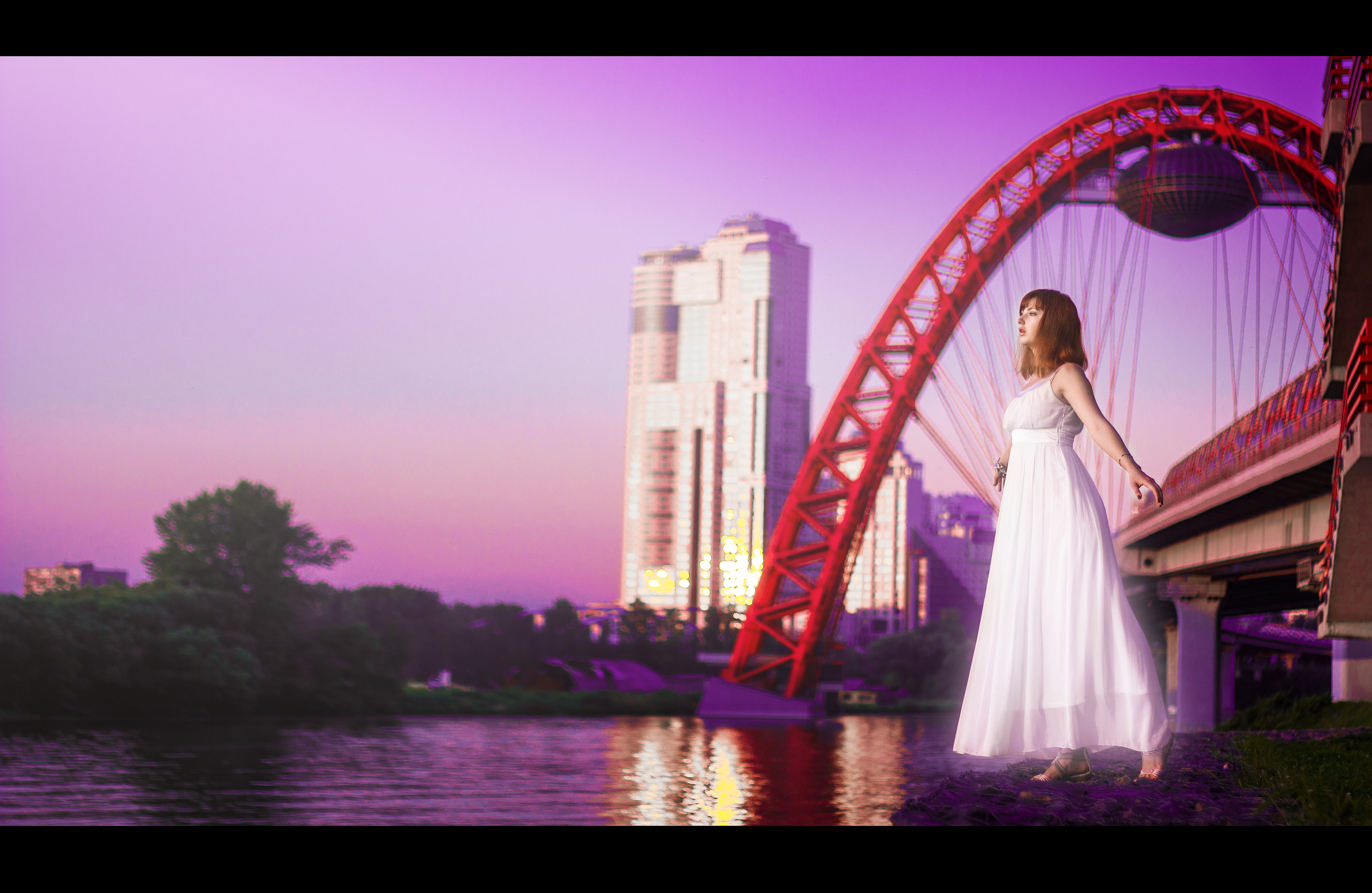 newlywed, s, sleeveless, purple, water, river, one person, standing, people, red, history, nature, 5K, white dress, sky, dress, side view, mystic, white, HD Wallpaper