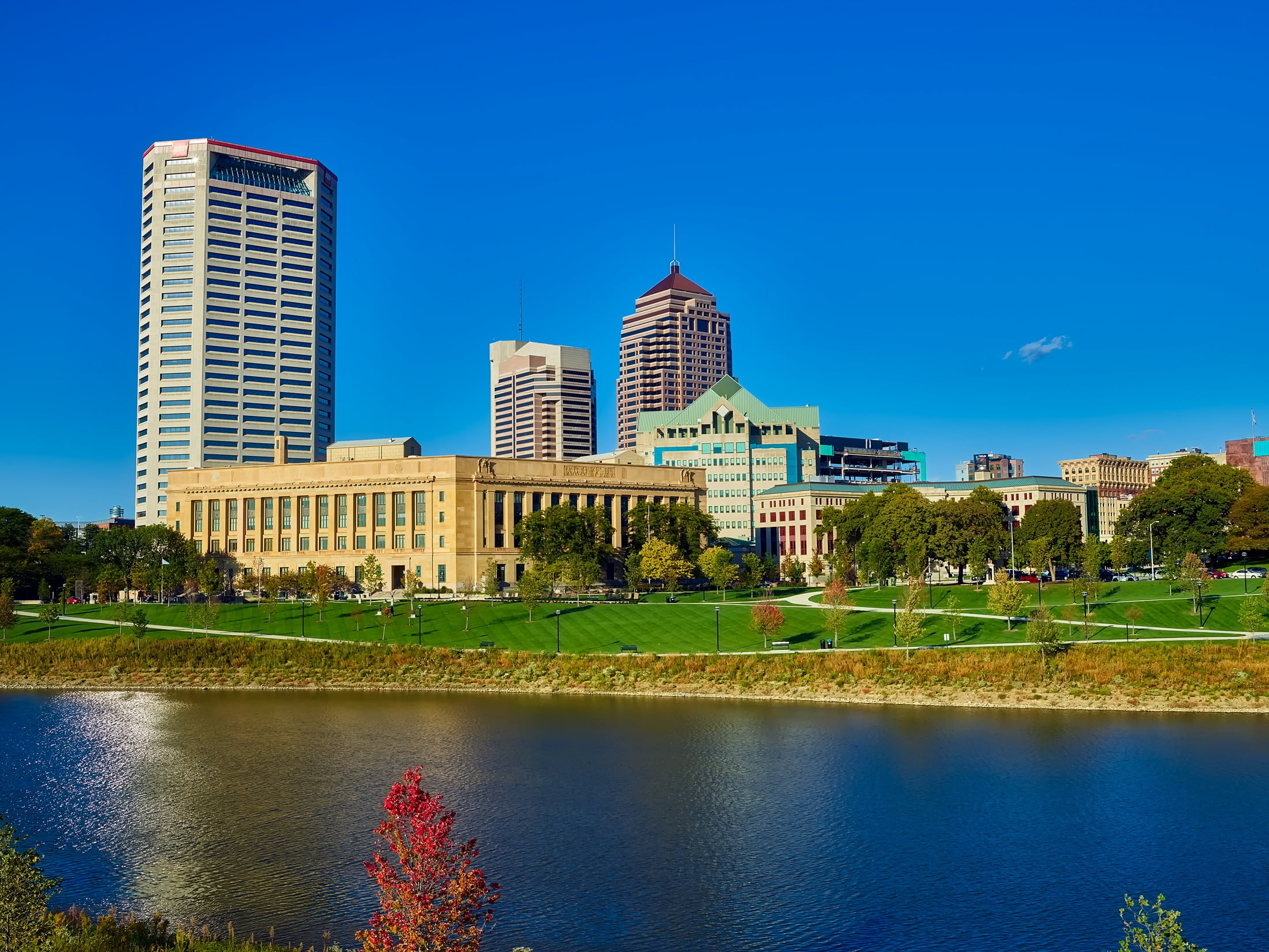 sky, city, famous Place, luxury, office building exterior, building exterior, no people, reflection, nature, lake, river, uSA, urban Skyline, urban, modern, HD Wallpaper