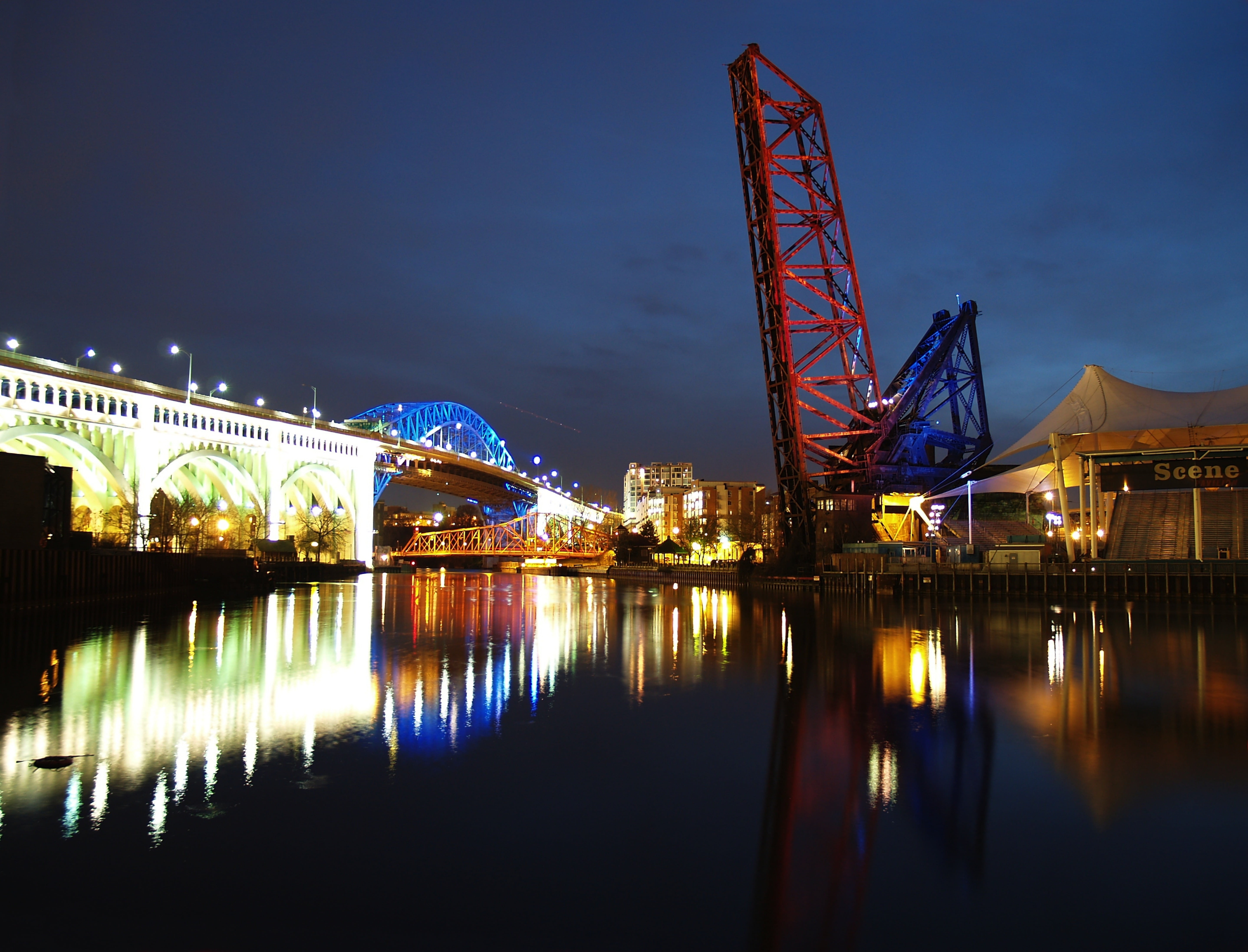 5K, usa, urban Scene, evening, cleveland, famous Place, bridge - Man Made Structure, night, connection, building exterior, cityscape, dusk, transportation, HD Wallpaper