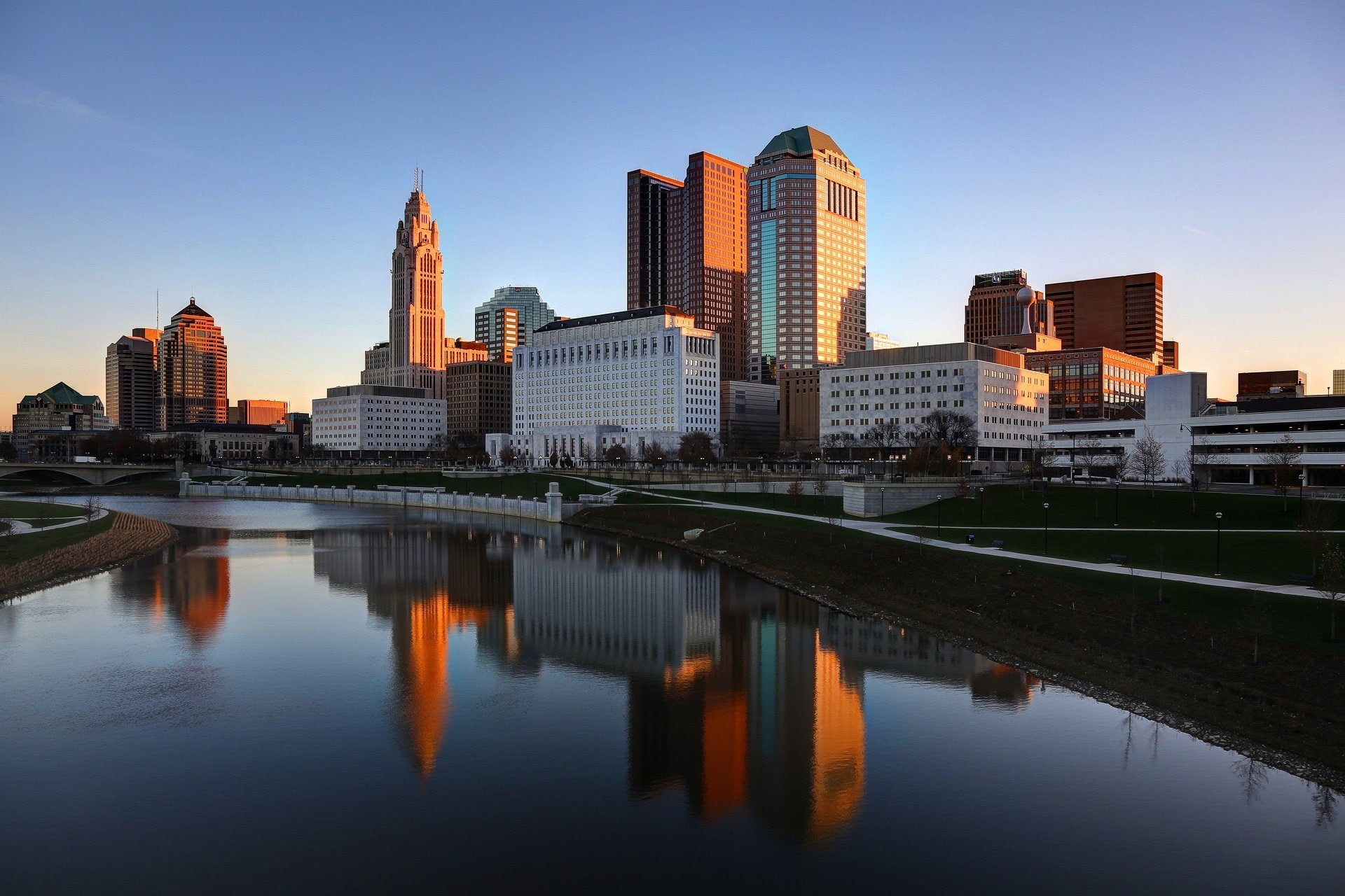 Cities, 1080P, River, Reflection, Ohio, City, Skyscraper, Building, HD Wallpaper