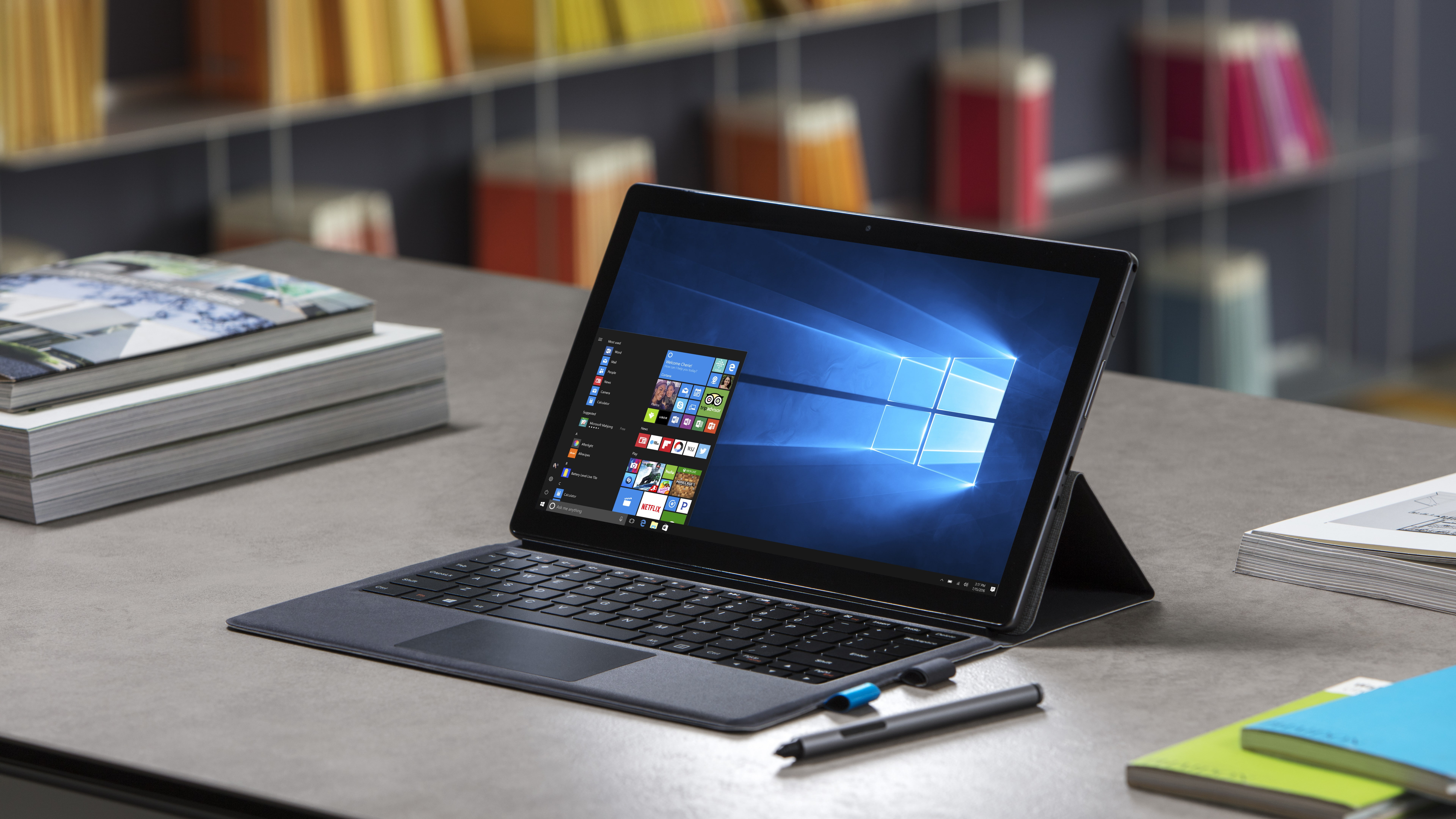 Alcatel Plus 12, keyboard, MWC 2017, computer, best tablets, wooden, 8K, tablet, table, black, grey, case, hybrid tablet, HD Wallpaper