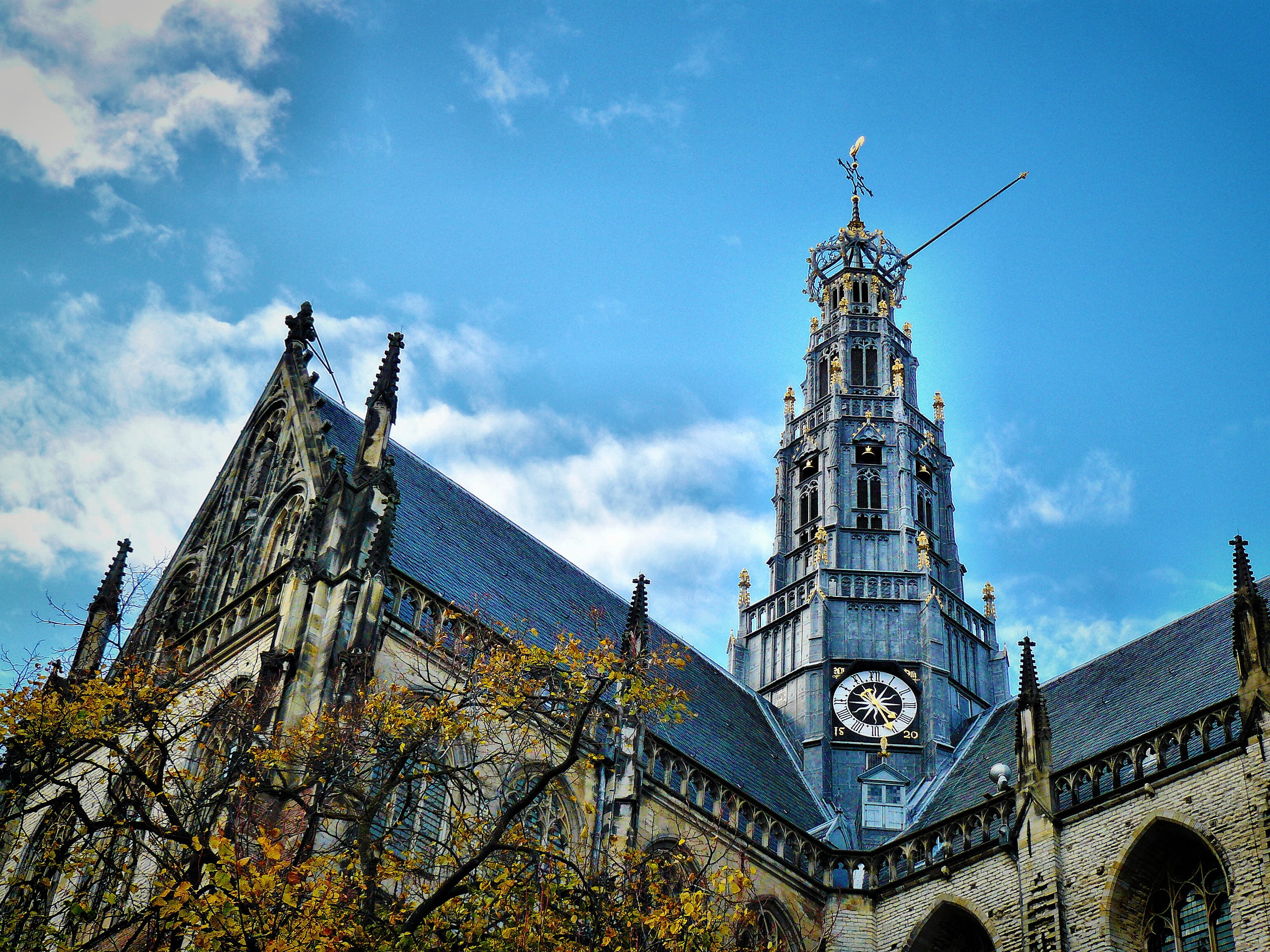 no people, sky, gothic, building exterior, old, built structure, low, clouds, history, low angle view, day, religion, 2K, outdoors, tower, building, the past, HD Wallpaper