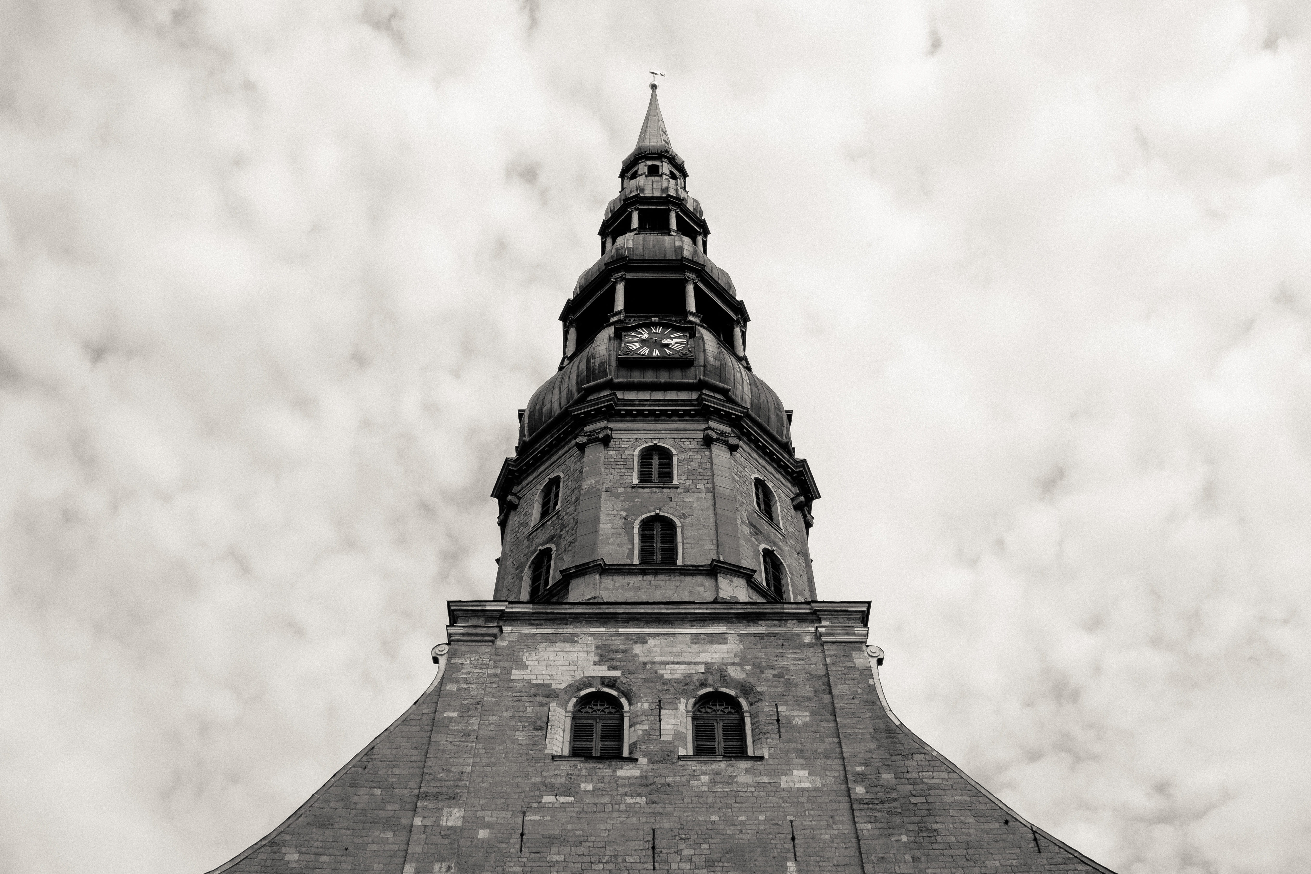 st, peters, building, sky, Latvia, black and White, low angle view, belief, outdoors, church, spirituality, no people, europe, day, nature, religion, place of worship, HD Wallpaper