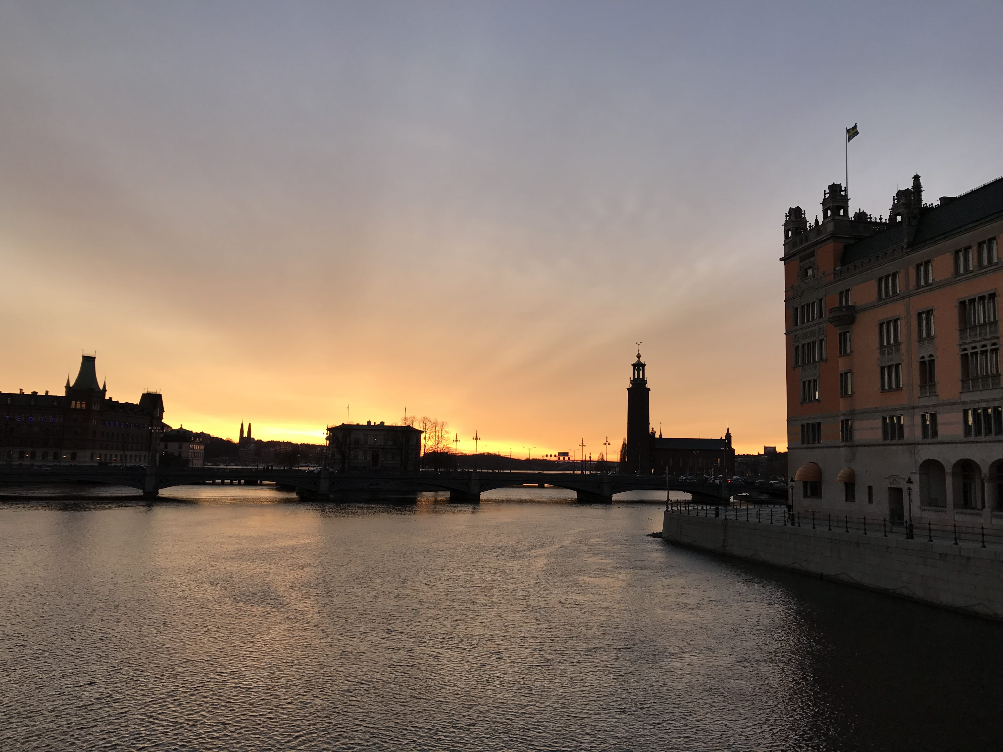 stockholm, nature, building, sunset, bridge, no people, river, waterfront, building exterior, travel destinations, outdoors, government, connection, sweden, HD Wallpaper