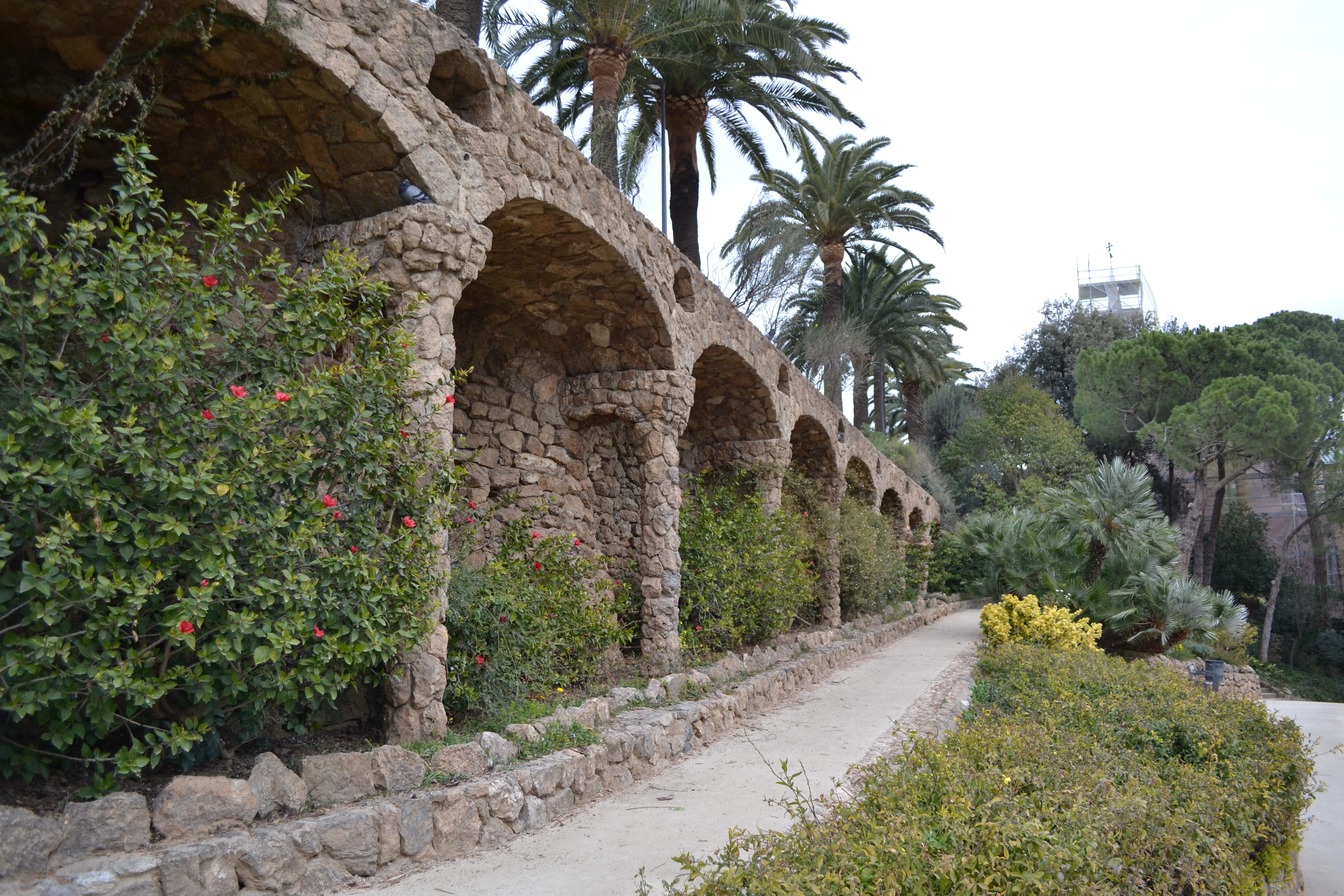 barcelona, sky, espanha, direction, building, the past, parque güell, no people, park, rocks, trees, tree, the way forward, guell, growth, ancient civilization, HD Wallpaper