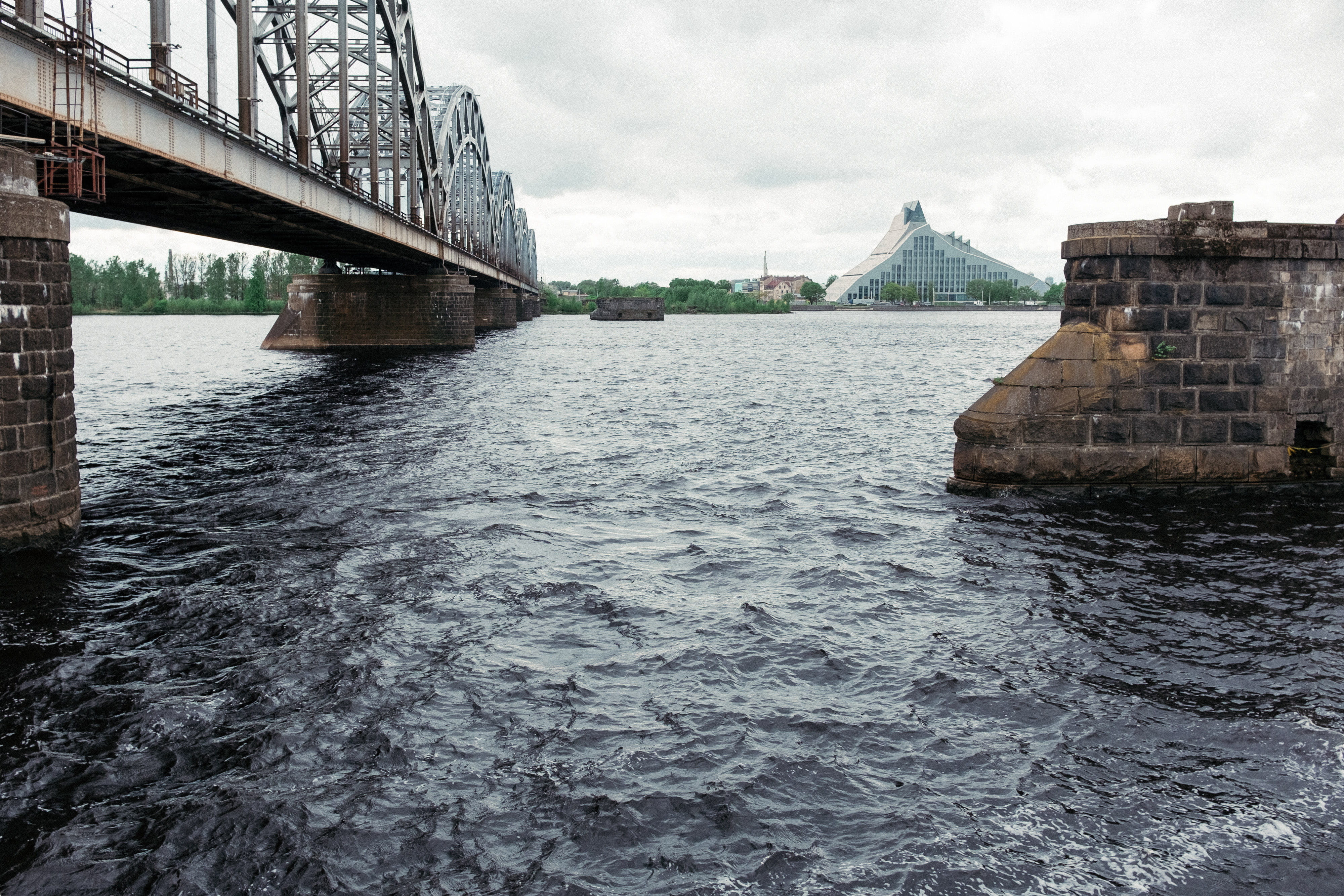 dvina, view, tourism, library, travel destinations, outdoors, building exterior, stone, modern, 4K, latvia, daugava, connection, nature, transportation, HD Wallpaper