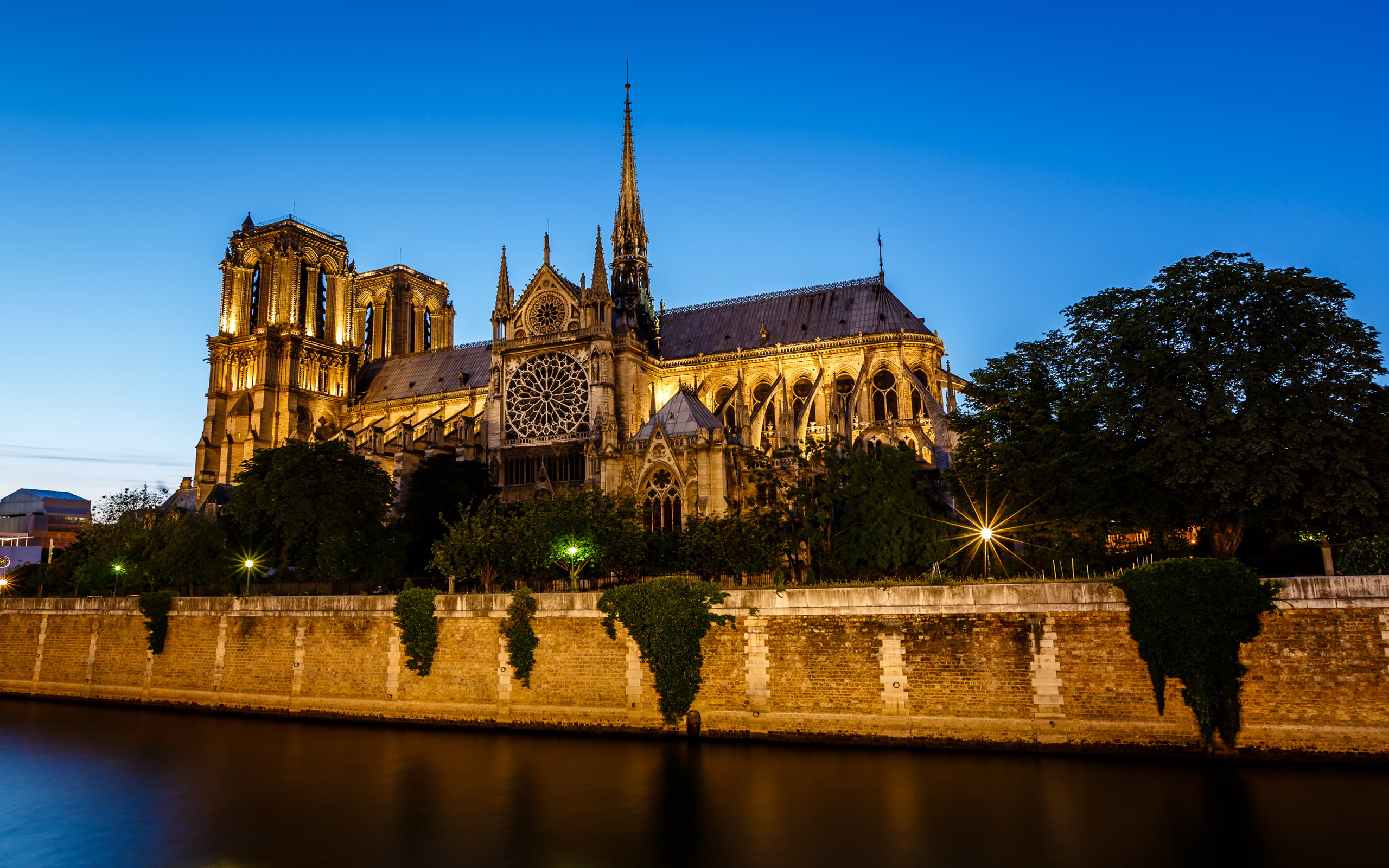 2K, pa, cathedral, de, evening, notre, paris, seine, river, dame, HD Wallpaper