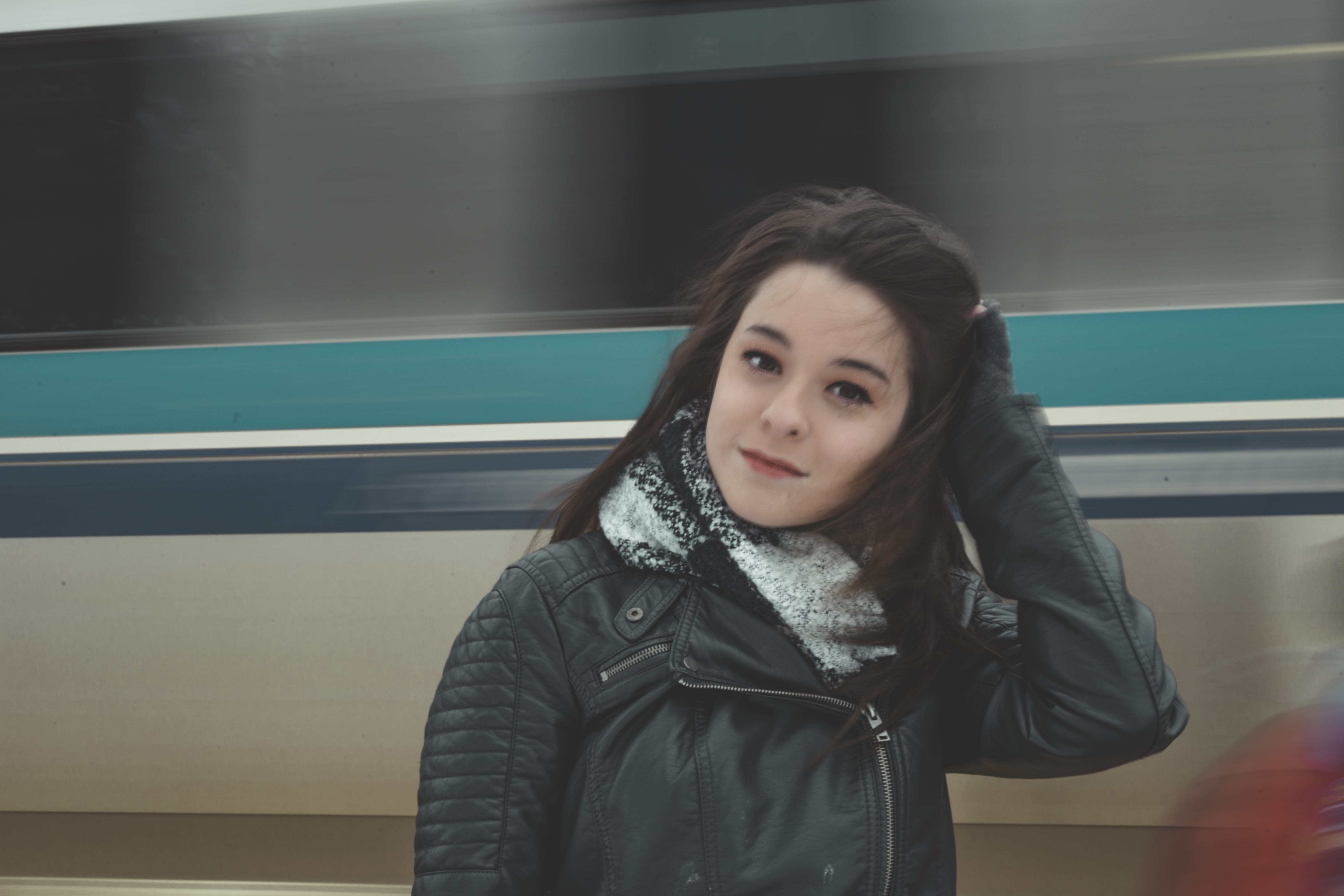 movement, 5K, hair, woman, transportation, long hair, young women, lips, front view, rail transportation, outdoors, beautiful woman, beautiful, lifestyles, HD Wallpaper