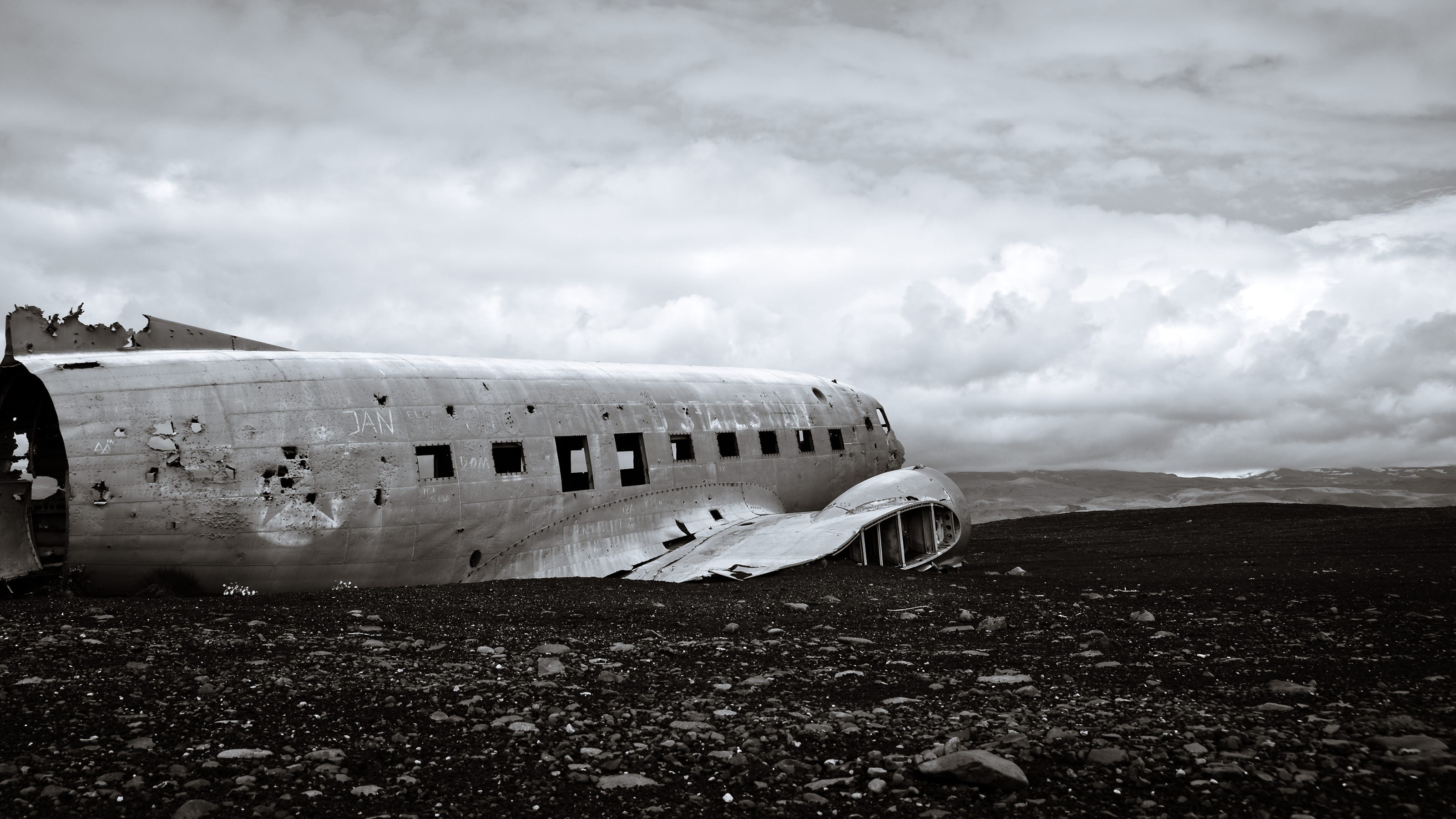 beach, 2K, wreck, airplane, Iceland, HD Wallpaper