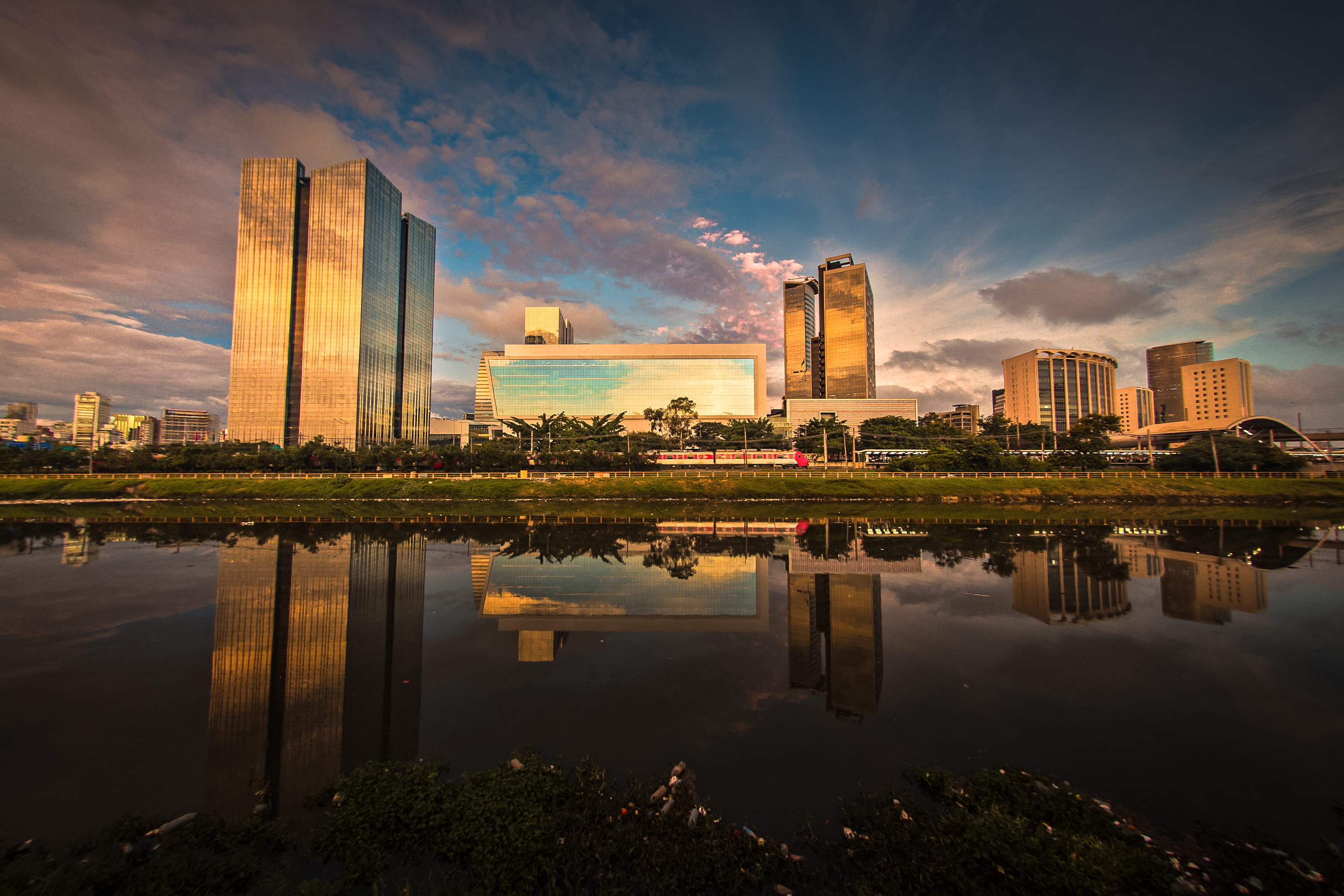 modern, architecture, skyscraper, vila olímpia, water, riopinheiros, brazil, cptm, saopaulo, vilaolimpia, office building exterior, city, tall - high, building, HD Wallpaper