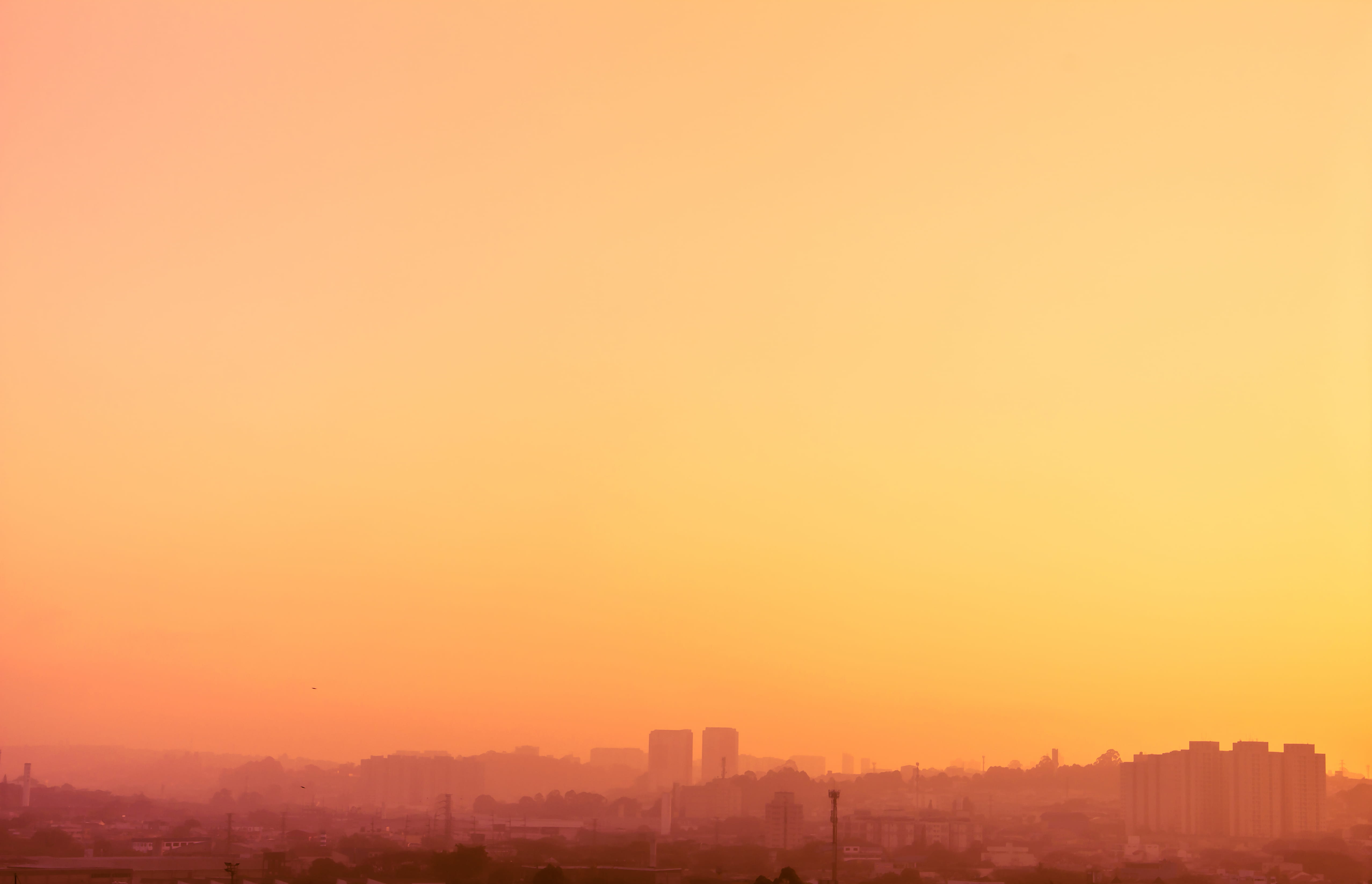 clear sky, hour, building exterior, sky, orange, sunlight, saopaulo, smog, office building exterior, 4K, skyscraper, concept, landscape, copy space, no people, HD Wallpaper