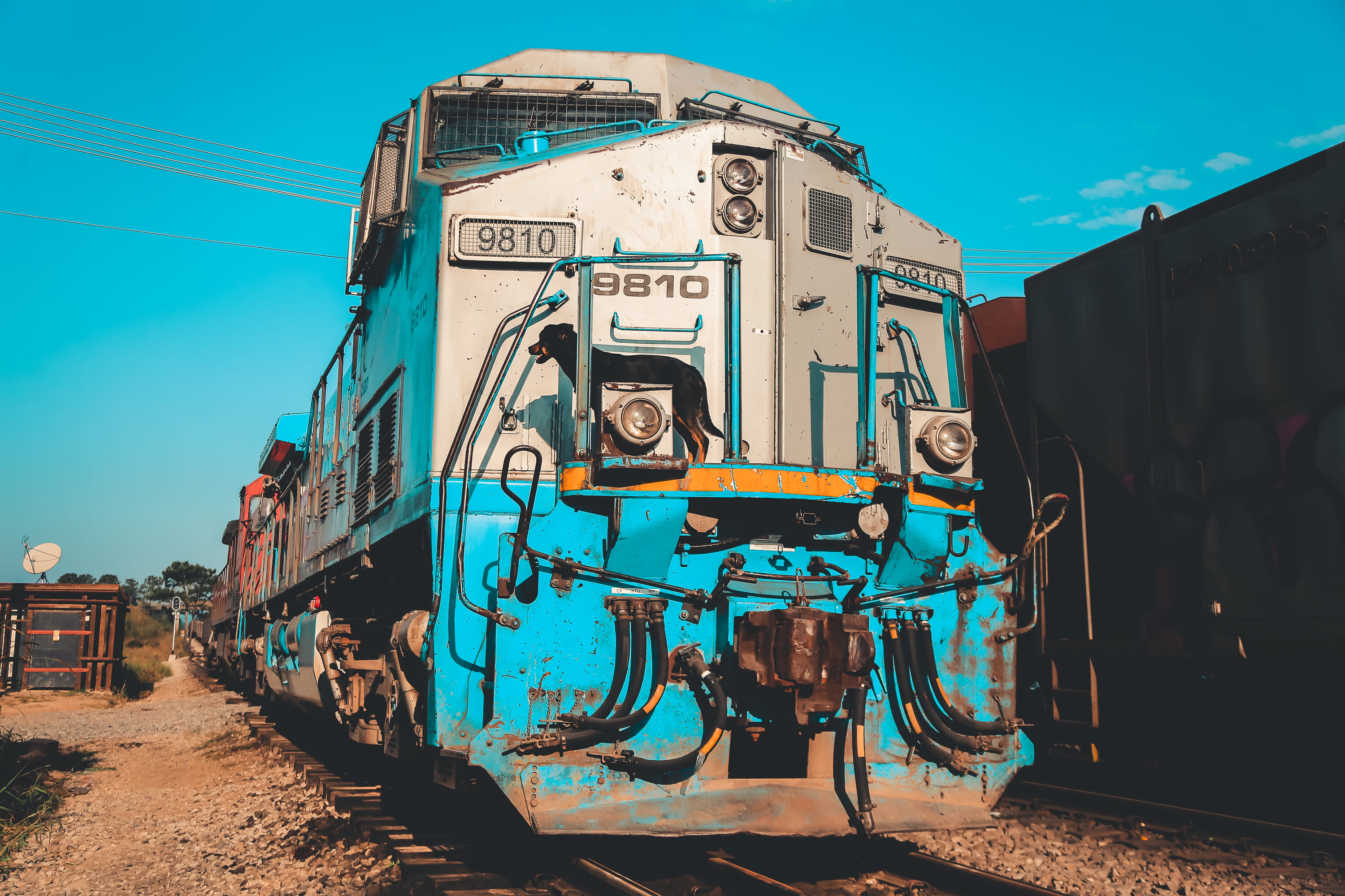 communication, old, technology, railroad track, architecture, 2K, text, track, trem, sky, outdoors, serjosoza, blue, day, nature, dog, rail transportation, HD Wallpaper