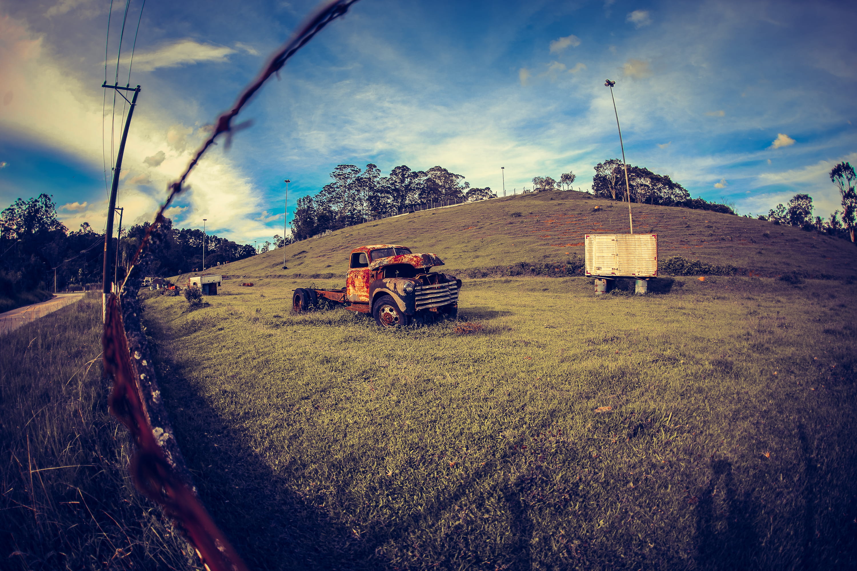 field, no people, agriculture, agricultural equipment, grass, sky, tree, forest, 2K, transportation, marsilac, nature, saopaulo, farm, serjosoza, rural scene, HD Wallpaper