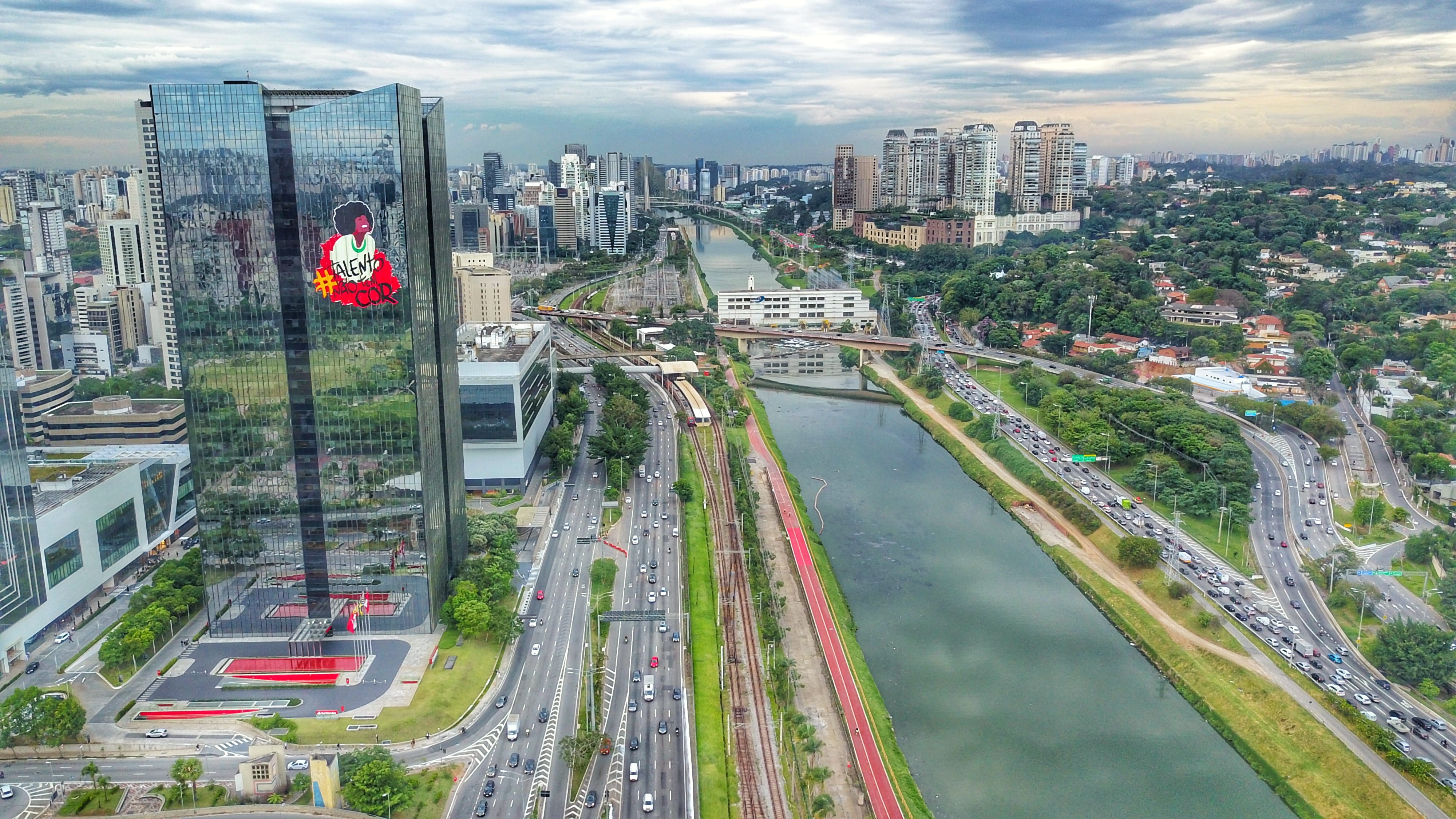 brazil, land vehicle, pinheiros, architecture, water, tall - high, landscape, city life, tower, outdoors, transportation, marginal pinheiros, road, office building exterior, HD Wallpaper