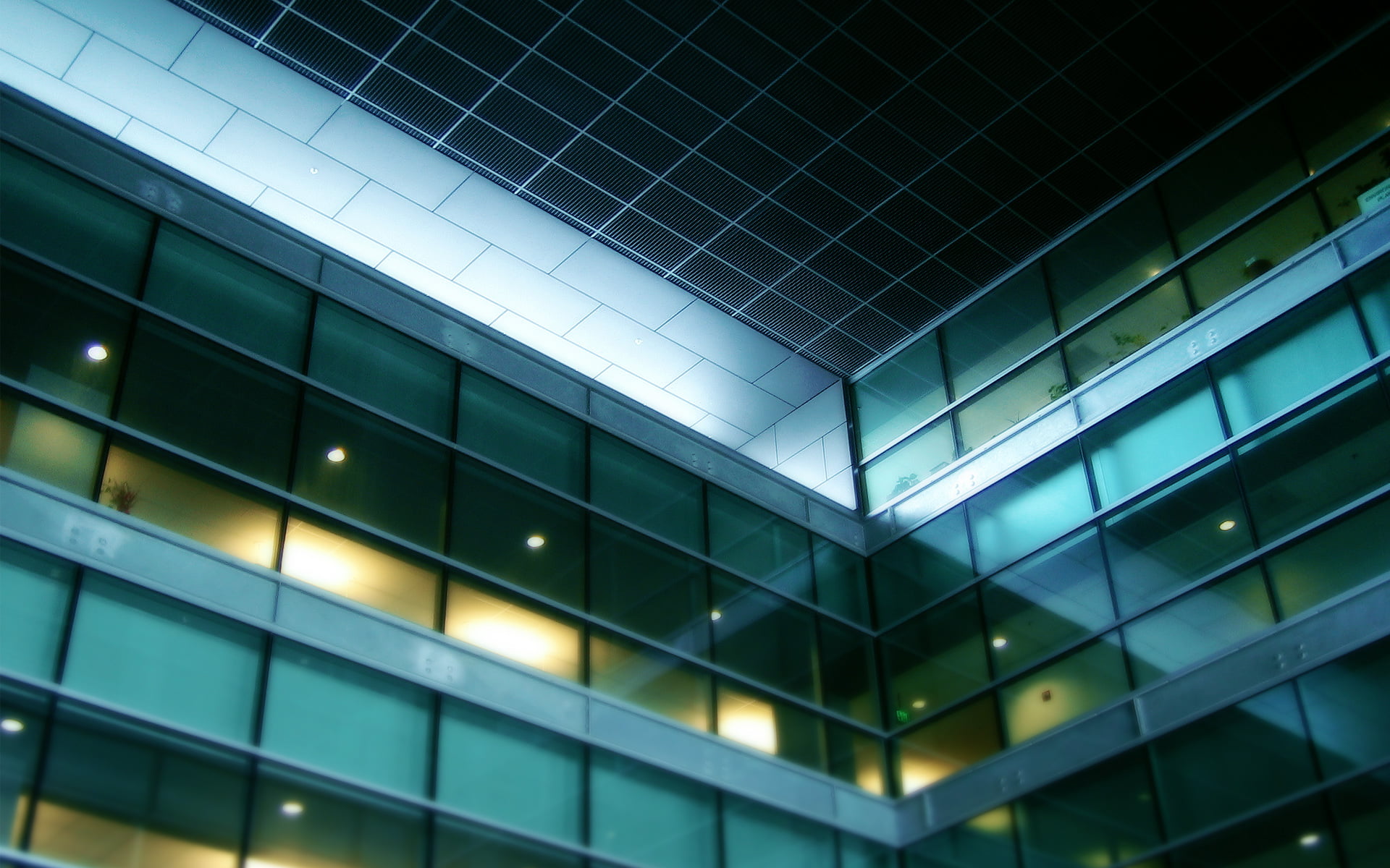 modern, illuminated, glass - material, no people, reflection, framed, ceiling, built structure, outdoors, city, shape, night, low angle view, building, HD Wallpaper