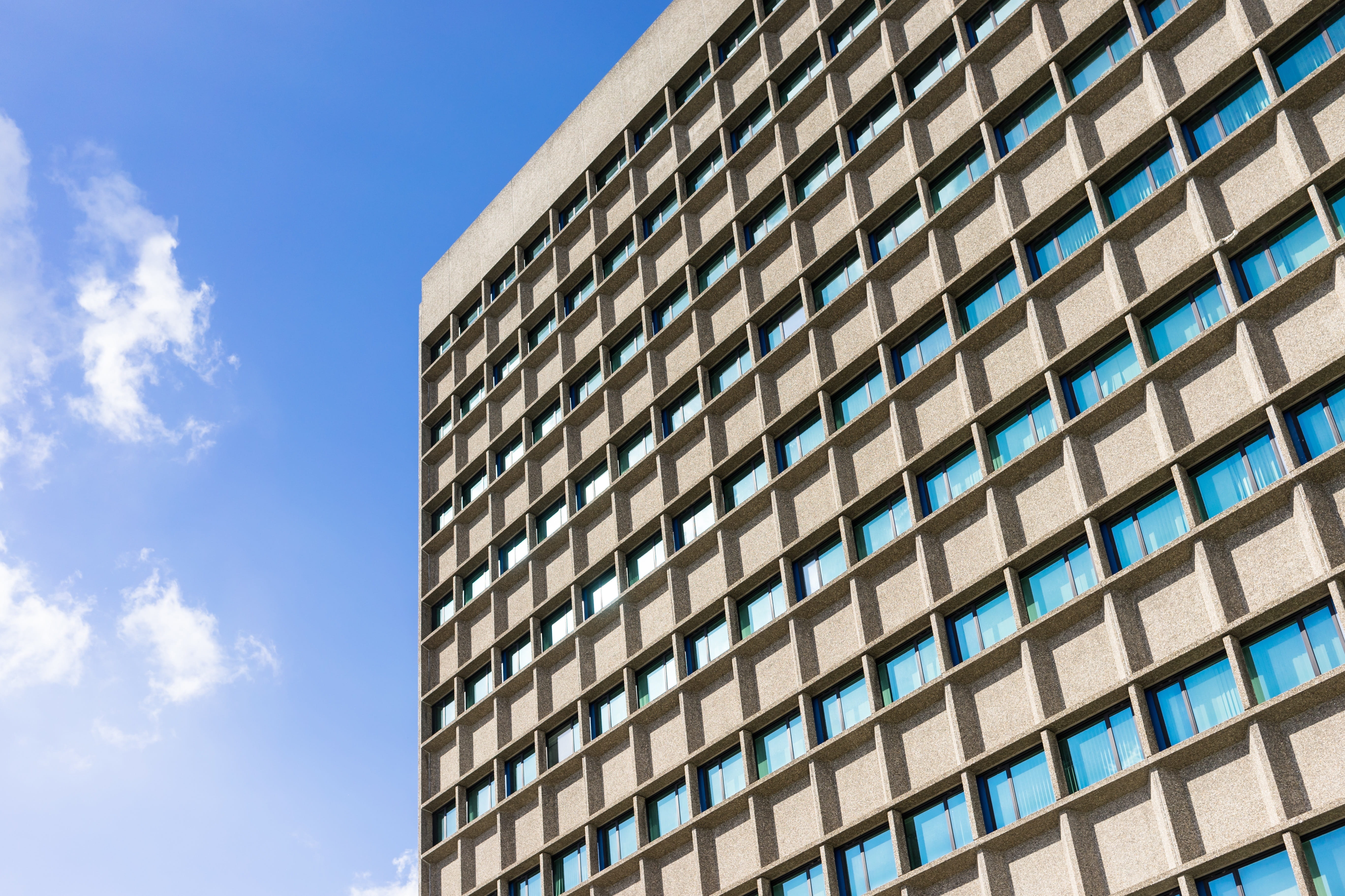 blue, outdoors, complex, exterior, housing, 5K, nature, city, glass - material, urban, facade, architecture, pattern, modern, office, no people, wondows, HD Wallpaper