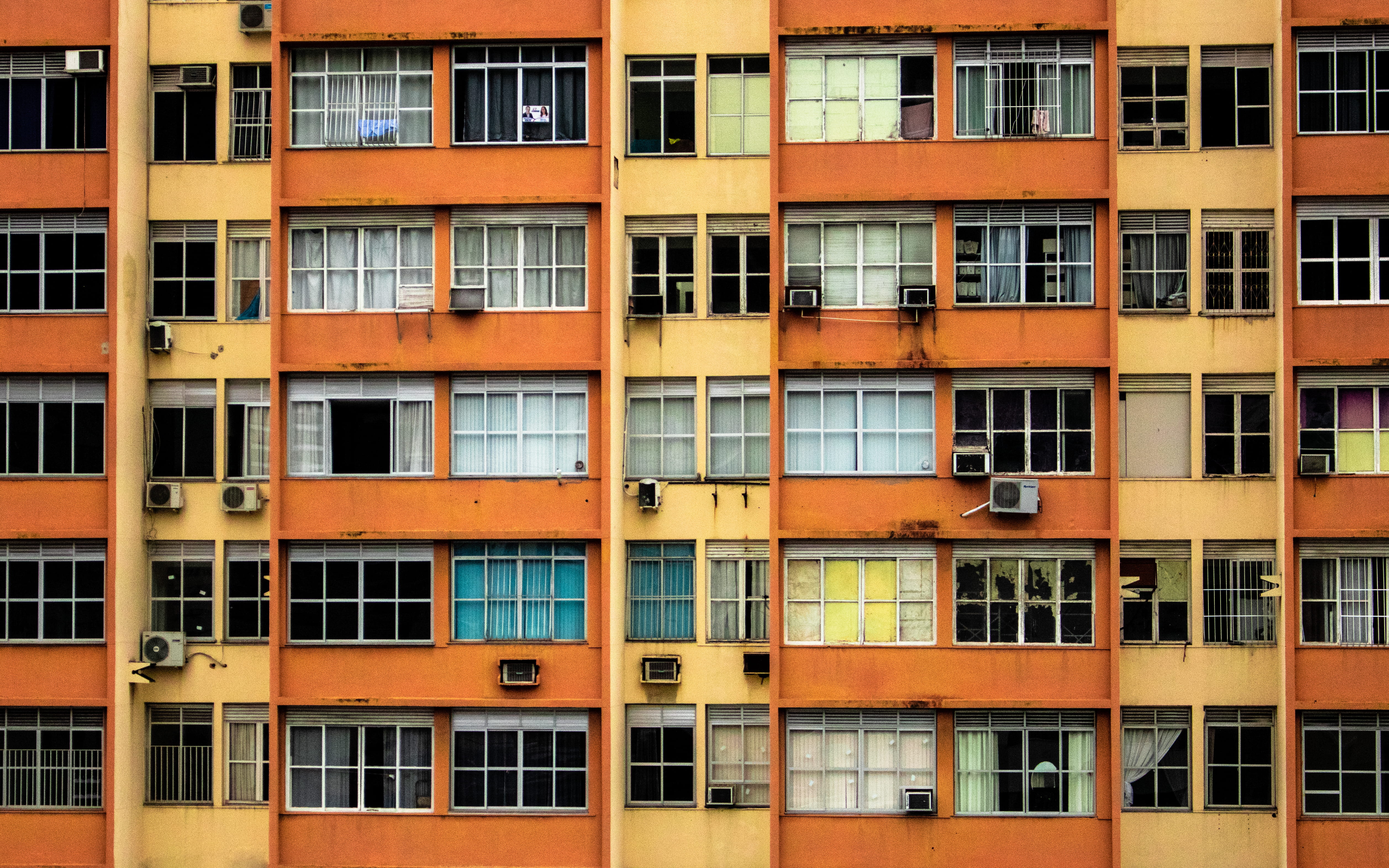 backgrounds, pattern, condo, in a row, residences, day, apartment building, orange, dwelling, beige, glass windows, residential district, urban, side by side, HD Wallpaper