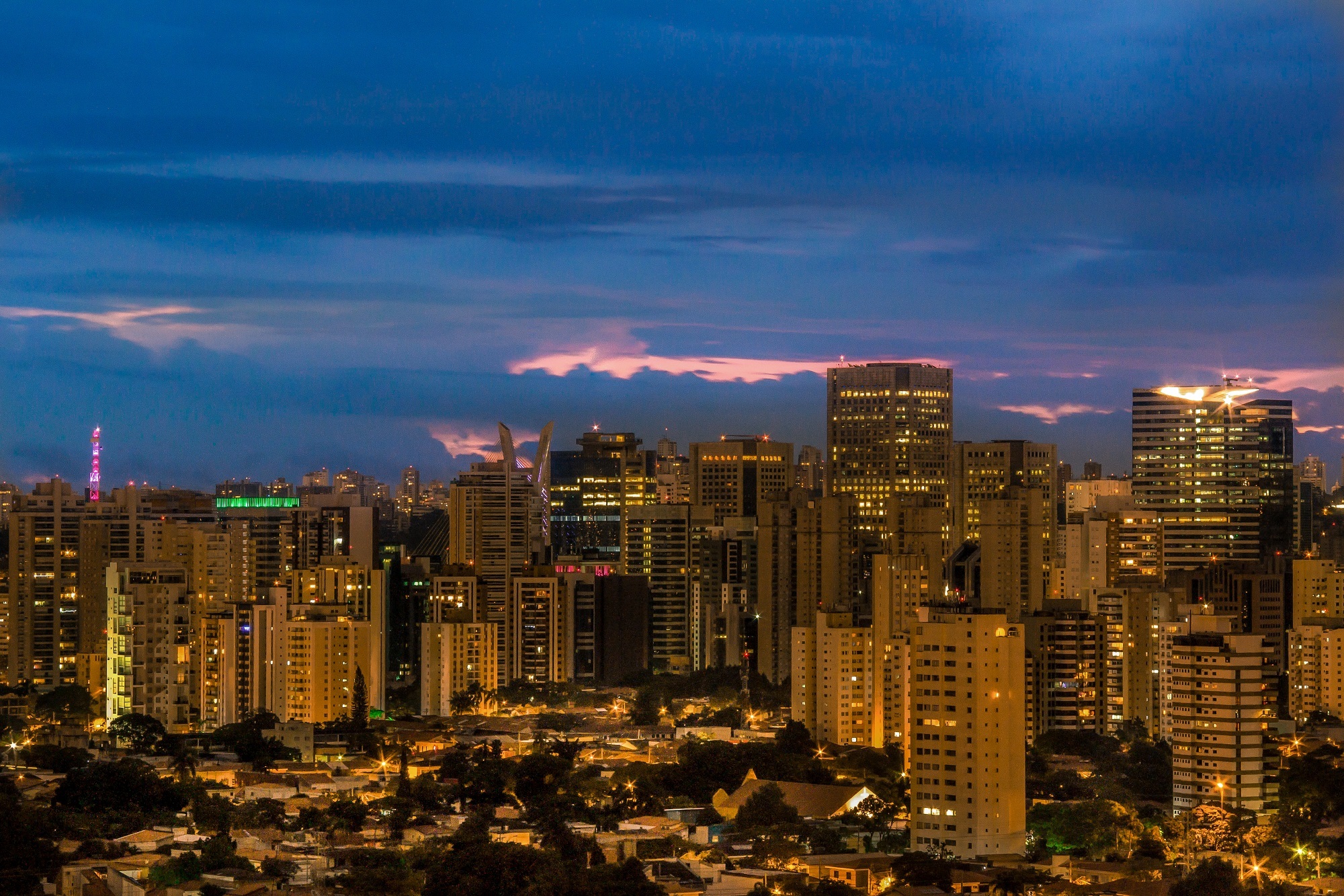 aerial, 1080P, sao paulo, illuminated, outdoors, city life, brazil, tall - high, scenic, residential district, building, twilight, no people, metropolis, HD Wallpaper