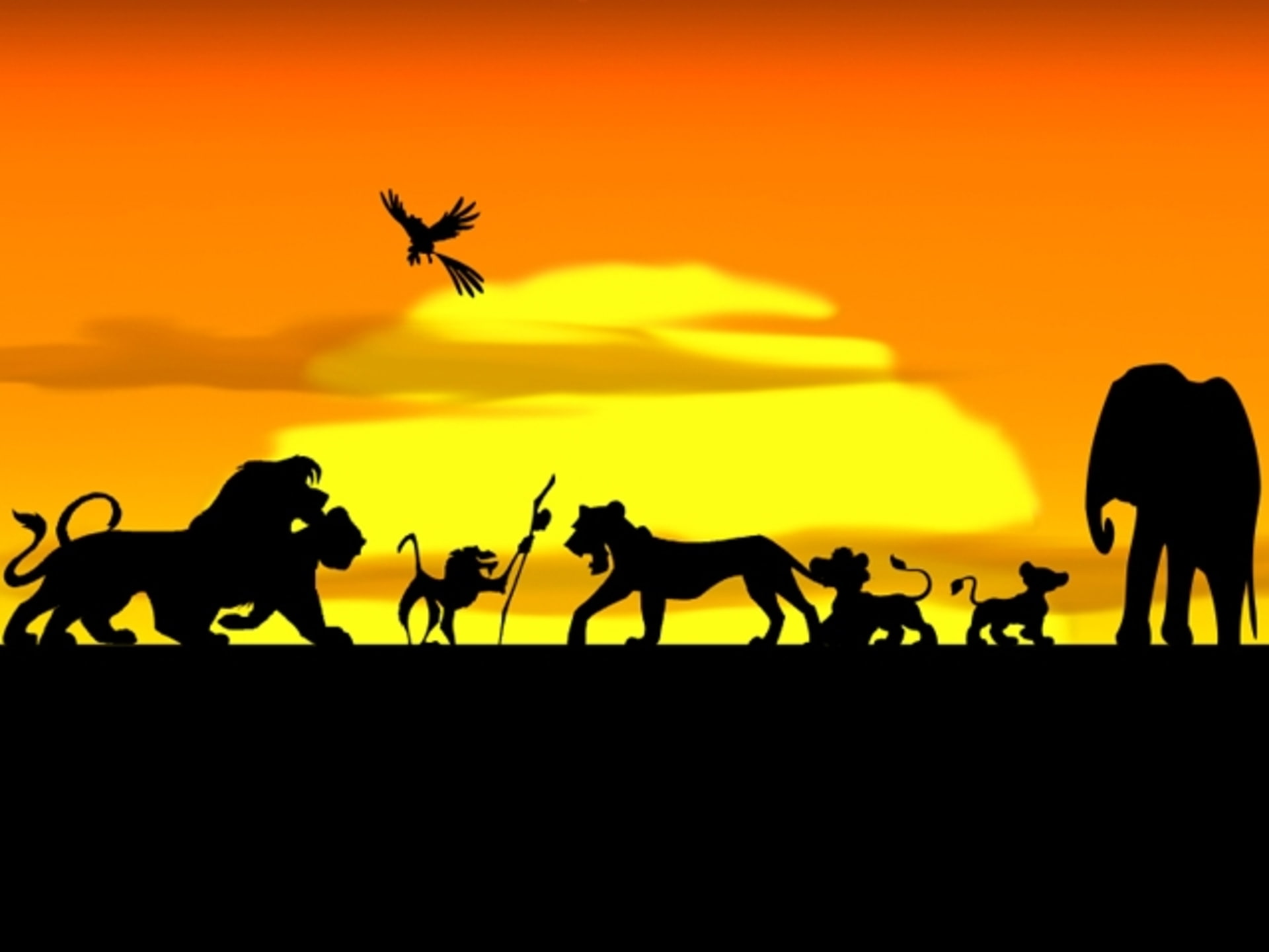 1080P, company, king, lion, silhouettes, sunset, disney, HD Wallpaper