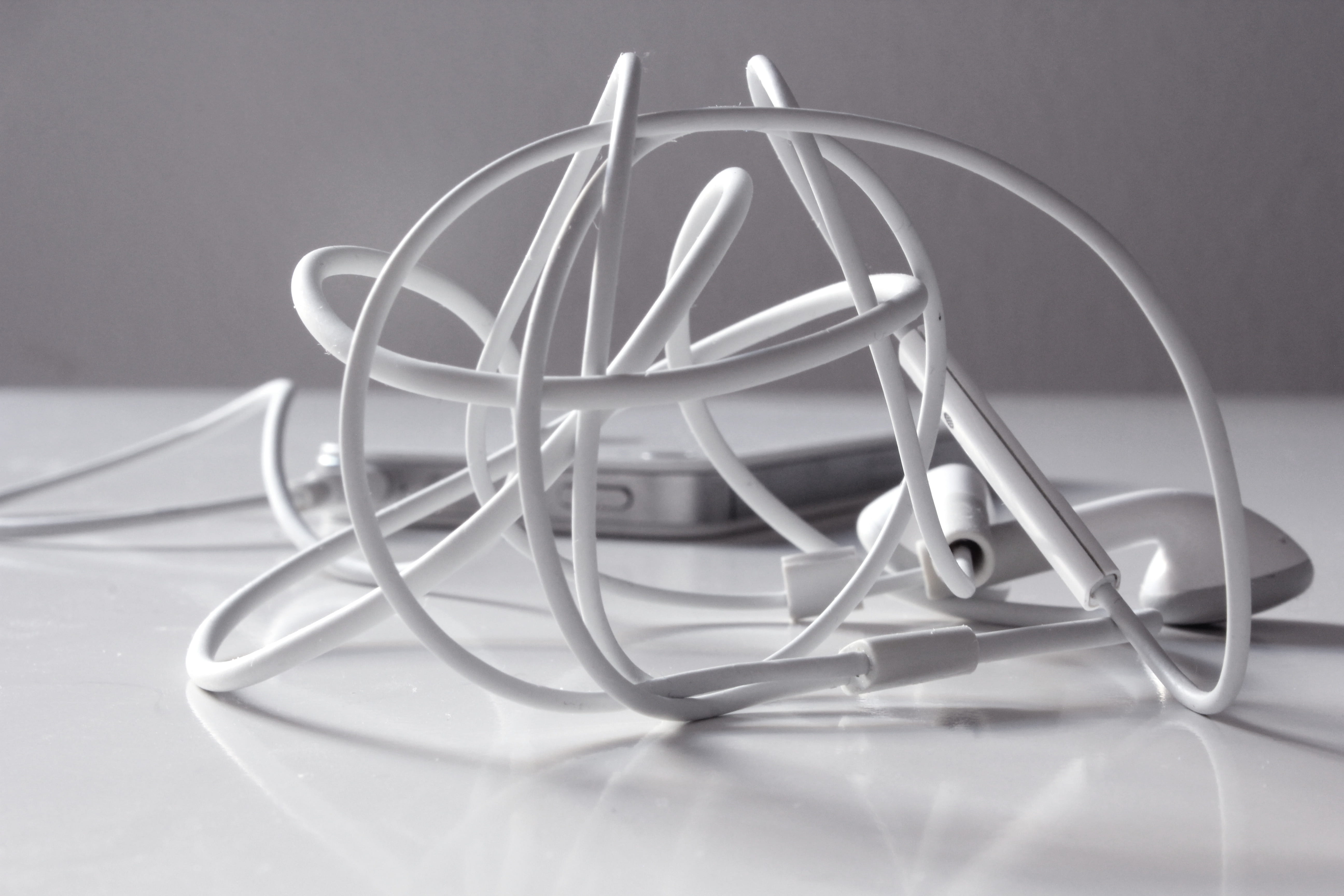 5K, electricity, cable, white color, sphere, vision care, silver colored, close-up, design, studio shot, no people, computer cable, technology, connection, HD Wallpaper
