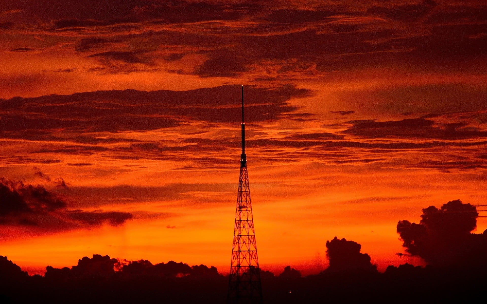photography, orange, sky, sunset, tall - high, idyllic, low angle view, silhouette, built structure, communication, tower, nature, global communications, HD Wallpaper