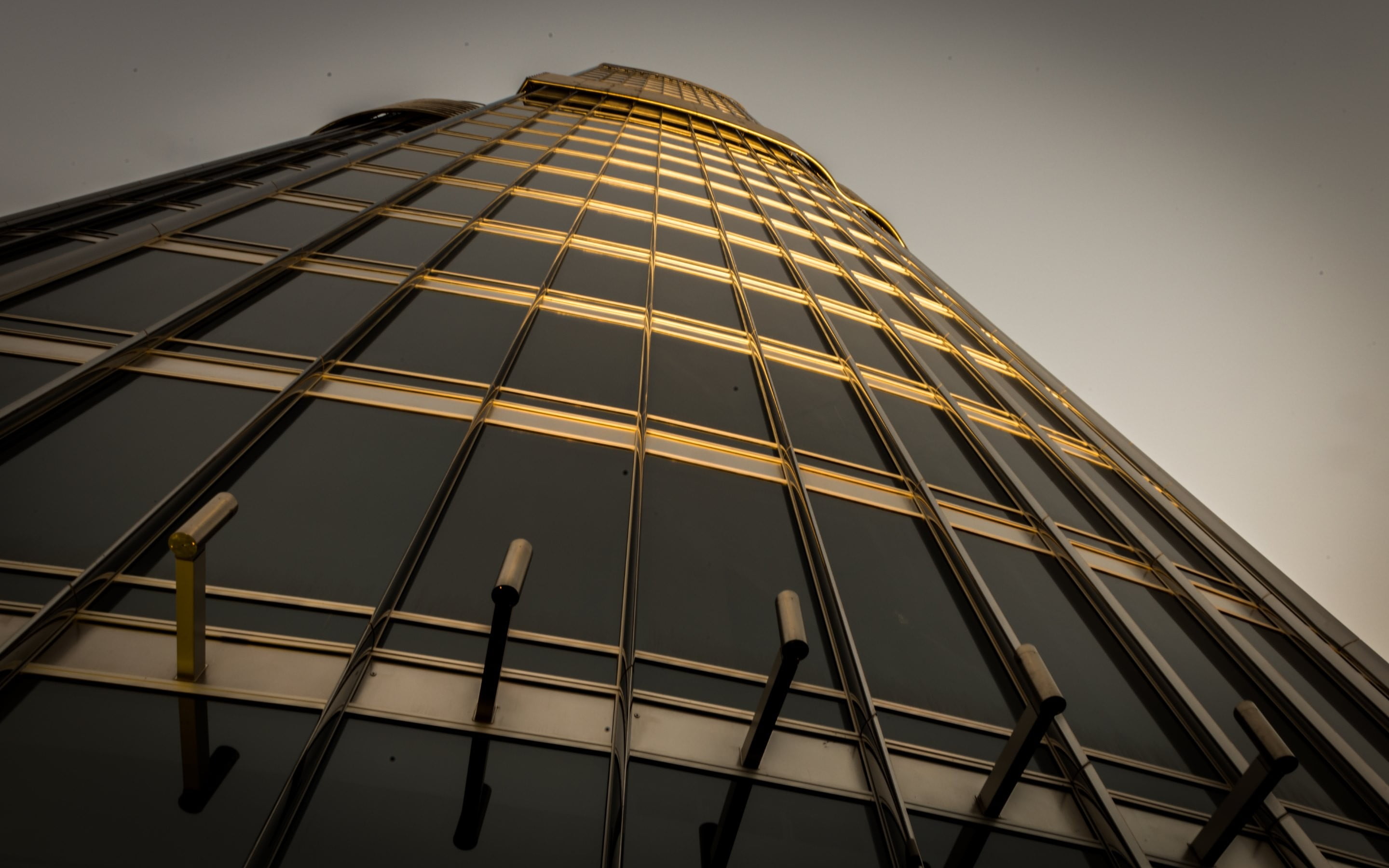 low angle view, brown, sky, skyscraper, clear sky, lights, sheet, office building exterior, reflection, metal, outdoors, no people, 2K, bed, day, glass - material, HD Wallpaper