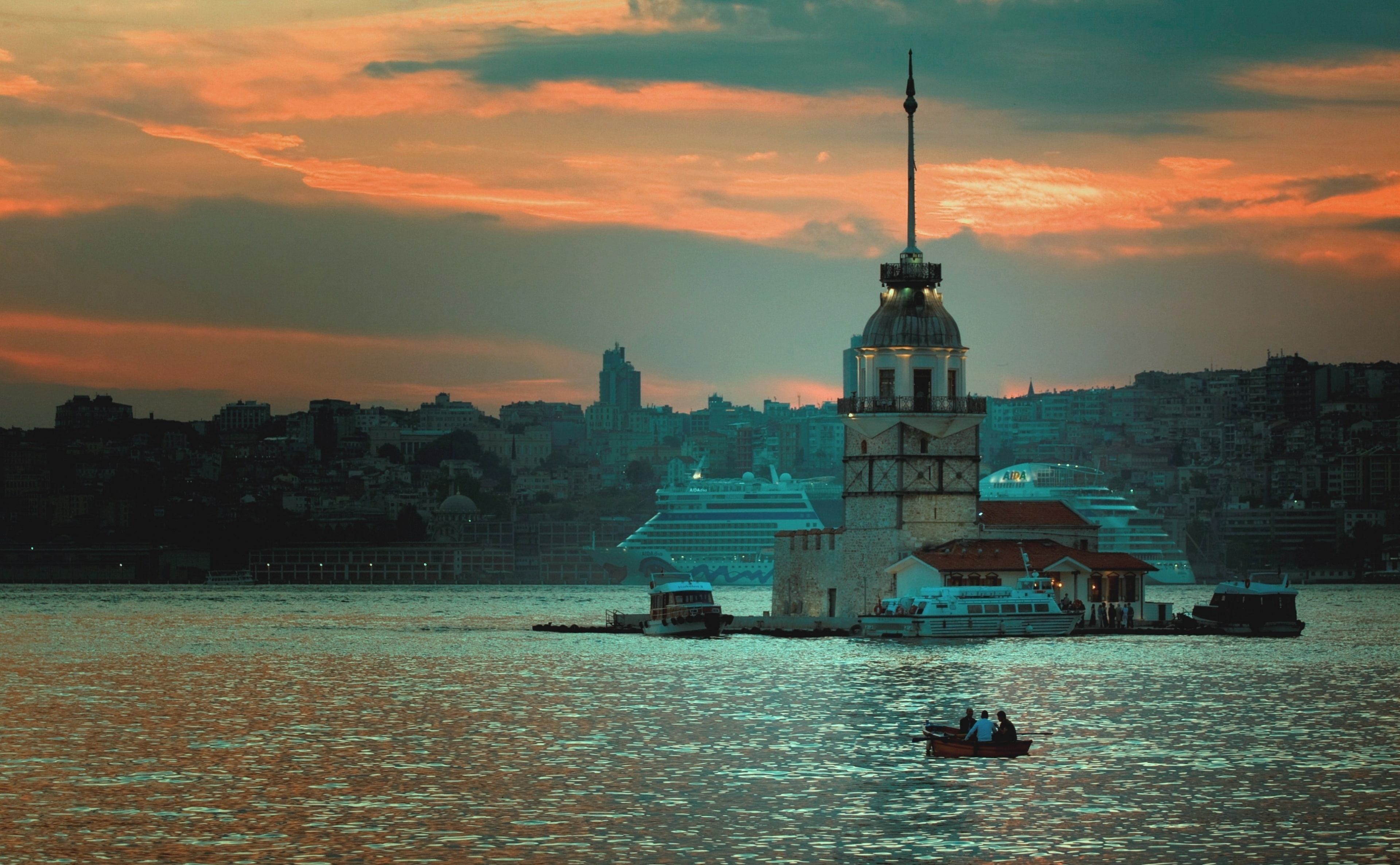 s, tower, City, transportation, outdoors, waterfront, built structure, cloud - sky, building exterior, sunset, building, istanbul, mode of transportation, HD Wallpaper
