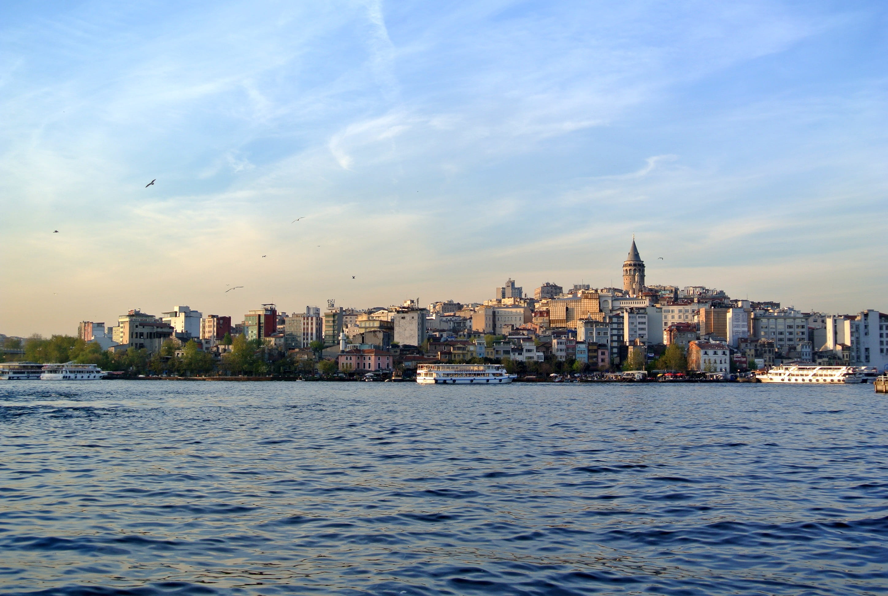 architecture, istanbul, waterfront, 2K, turkey, water, outdoors, building, office building exterior, galata tower, city, building exterior, turkish, nature, HD Wallpaper