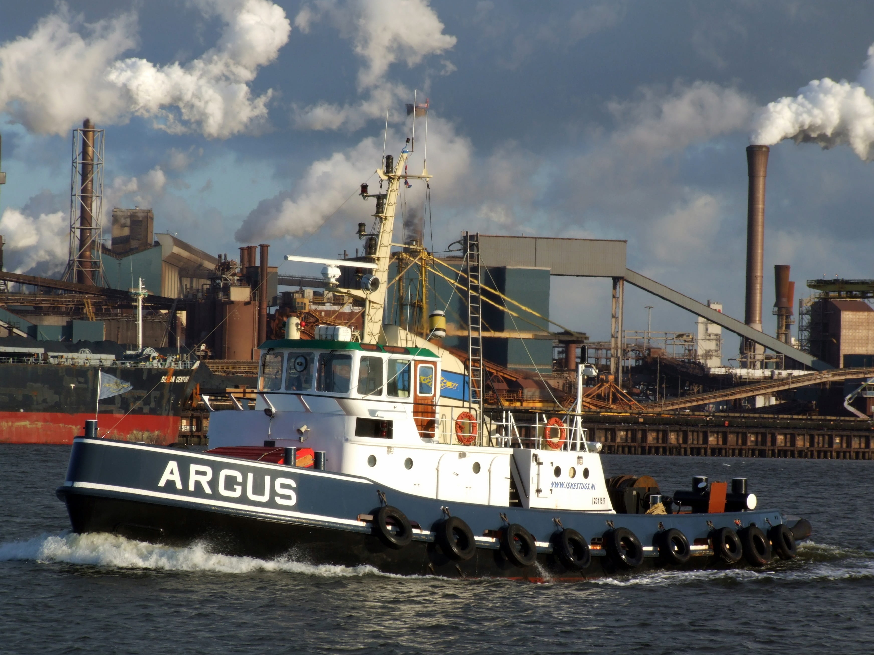 no people, sky, harbor, outdoors, navigation, vessel, factory, nautical vessel, water, industry, mode of transportation, smoke - physical structure, built structure, HD Wallpaper