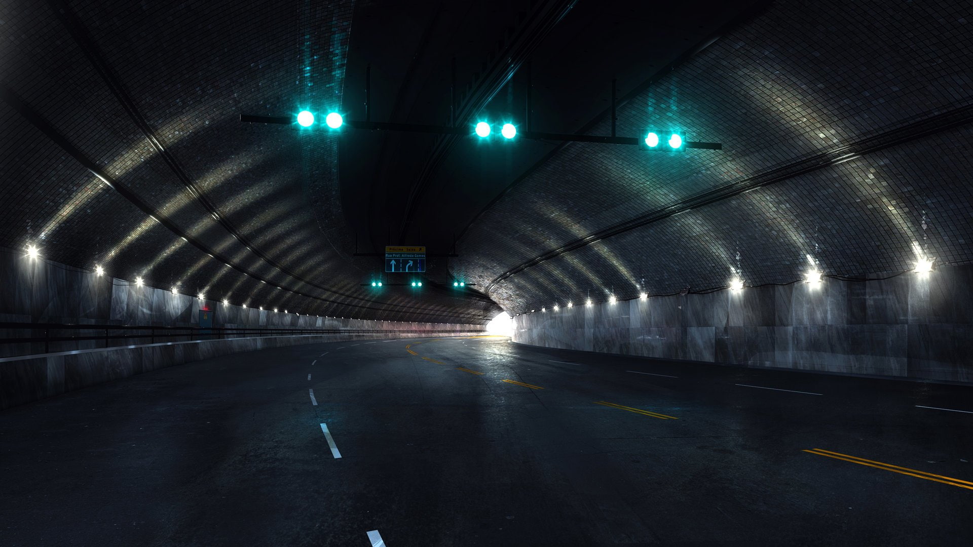 Forza Motorsport 6, light, illuminated, sign, city, underpass, lighting equipment, motor vehicle, architecture, road, empty, built structure, marking, tunnel, HD Wallpaper