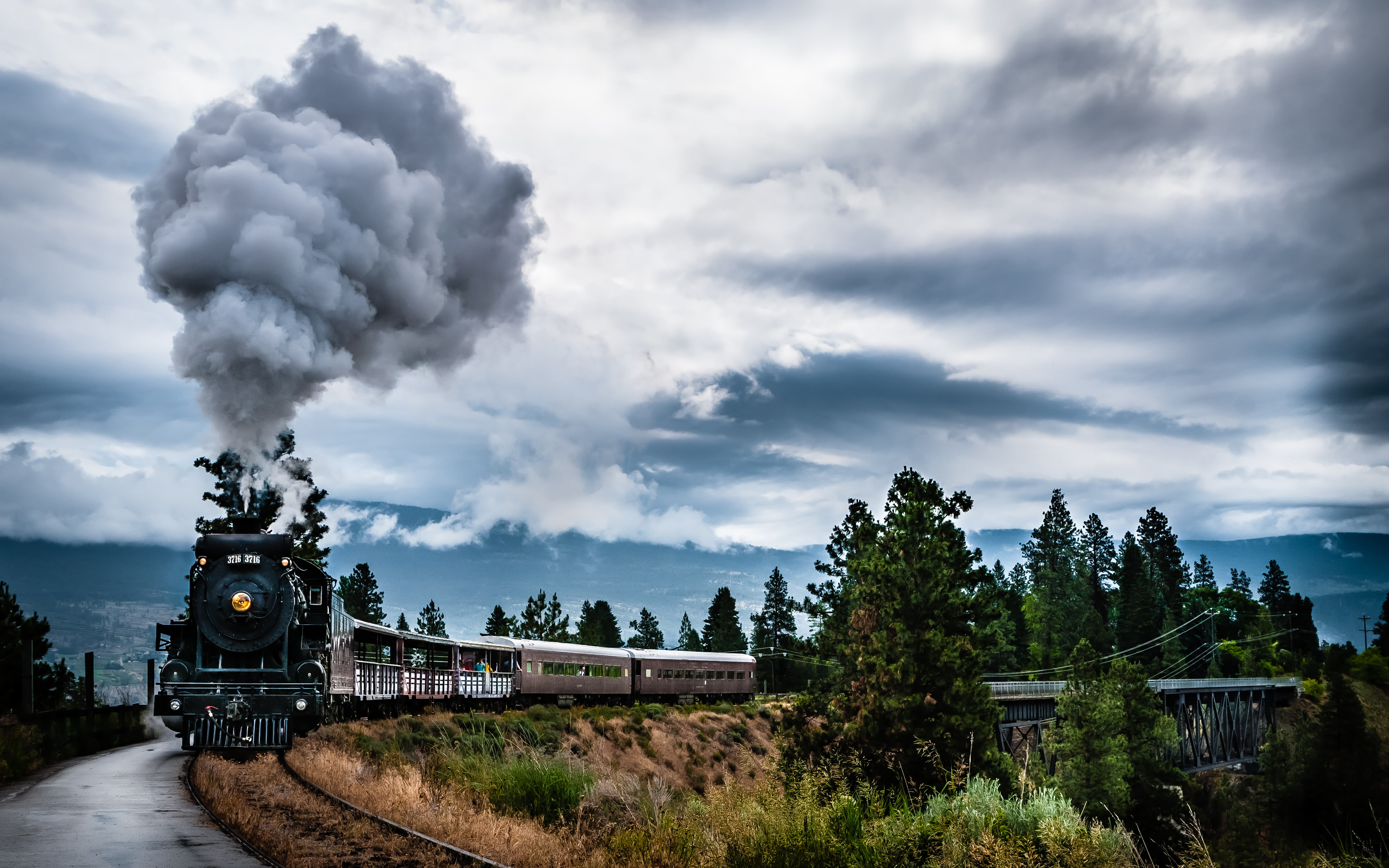summerlandbritishcolumbia, steam, britishcolumbia, canada, traintracks, photography, steamengines, smoke, 4K, trains, grey, summerlandcanada, HD Wallpaper
