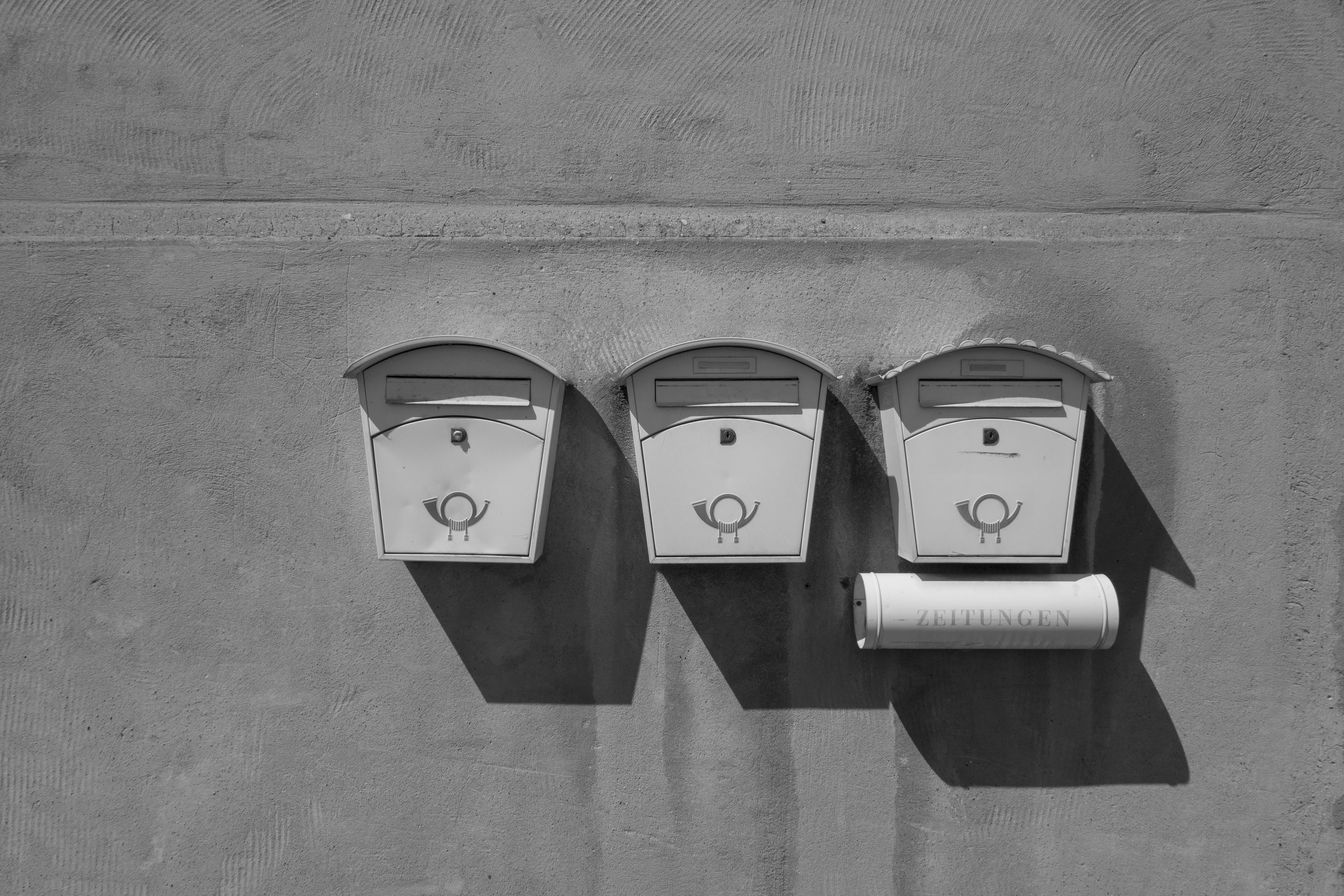 boxes, wall - building feature, three, no people, wall, newspaper, side by side, mounted, communication, stainless, close-up, day, anthropomorphic face, HD Wallpaper