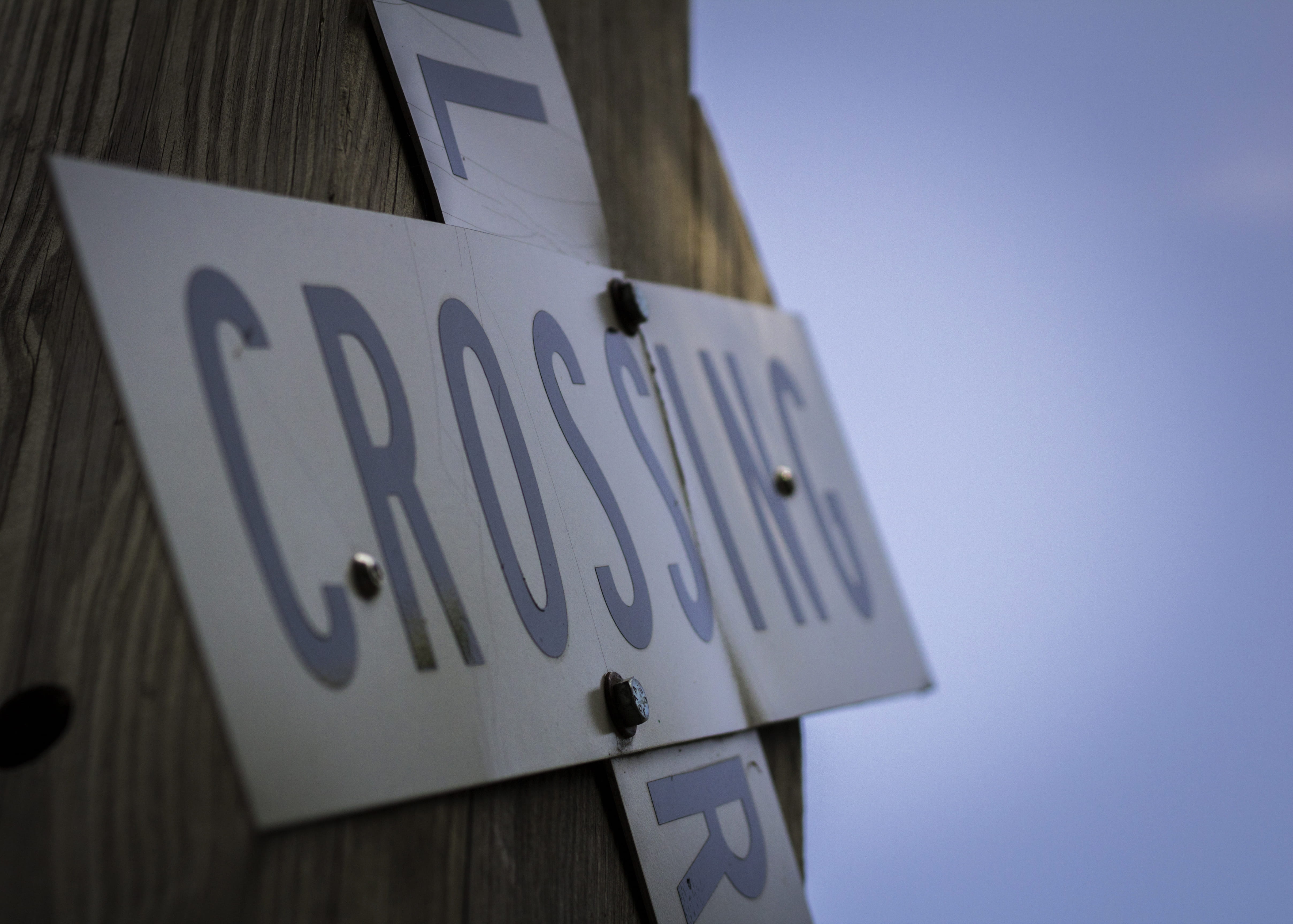 design, signage, western script, text, communication, cross, trains, still life, railroad, wood - material, nature, sky, guidance, blue, signs, perspective, HD Wallpaper