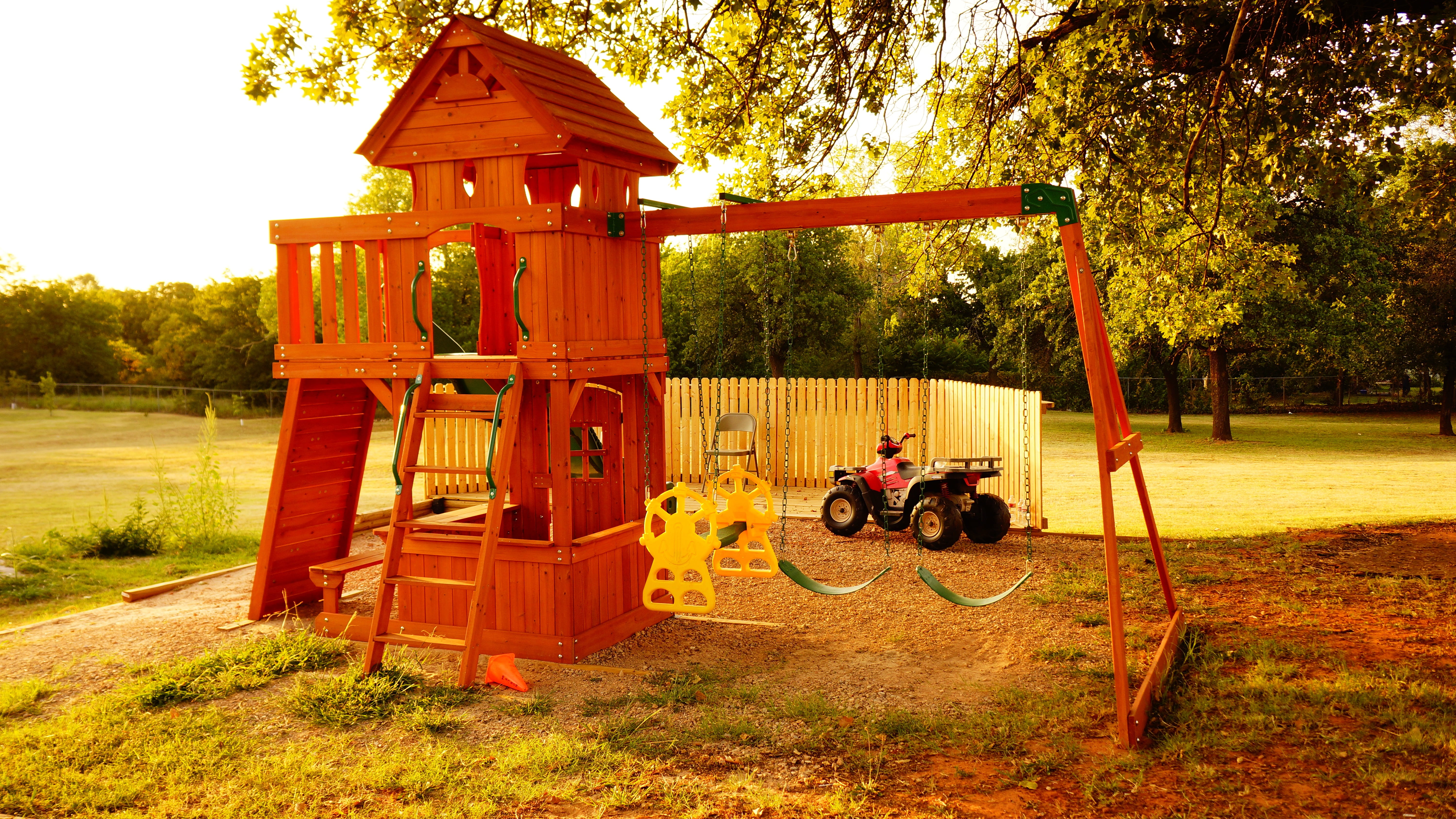field, outdoor, transportation, day, playset, plant, adventure, play, outdoors, vehicle, land, mammal, parked, animal themes, cottage, built structure, HD Wallpaper