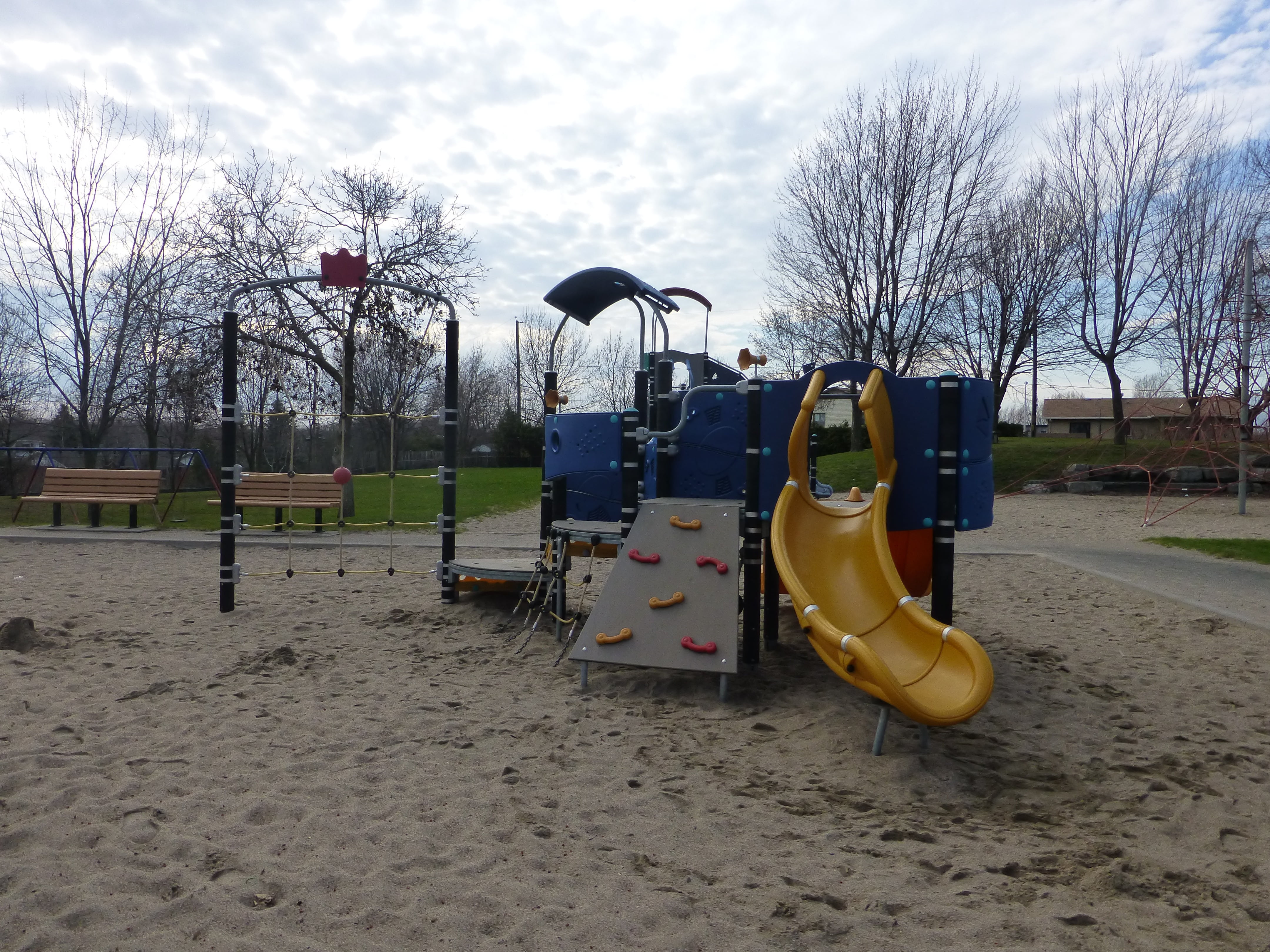 sky, absence, plastic, sand, plant, play, playground, slide - play equipment, kids, nature, tree, park - man made space, land, outdoors, 4K, day, slide, HD Wallpaper